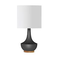 CANVAS White Linen Drum Shade Table Lamp, 16-in, Matte Black/Walnut Front_Flat