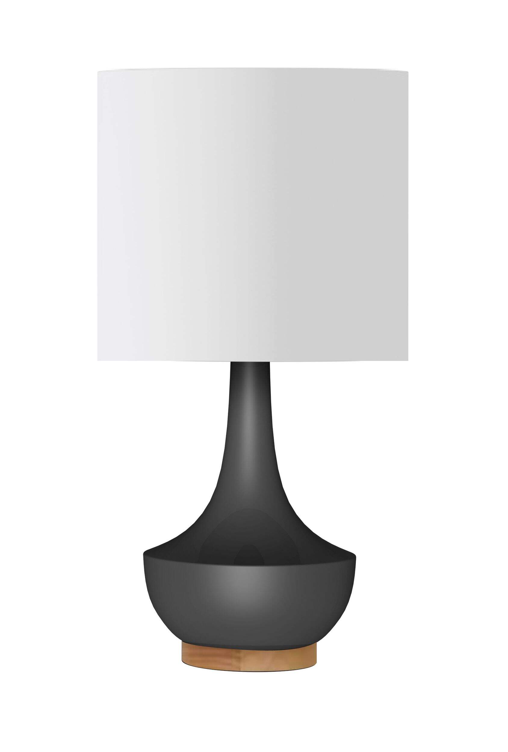 CANVAS White Linen Drum Shade Table Lamp, 16-in, Matte Black/Walnut Front_Flat