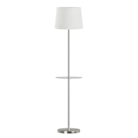Lampadaire pour meubles avec abat-jour évasé en lin blanc et table en verre CANVAS, 60 po, nickel brossé