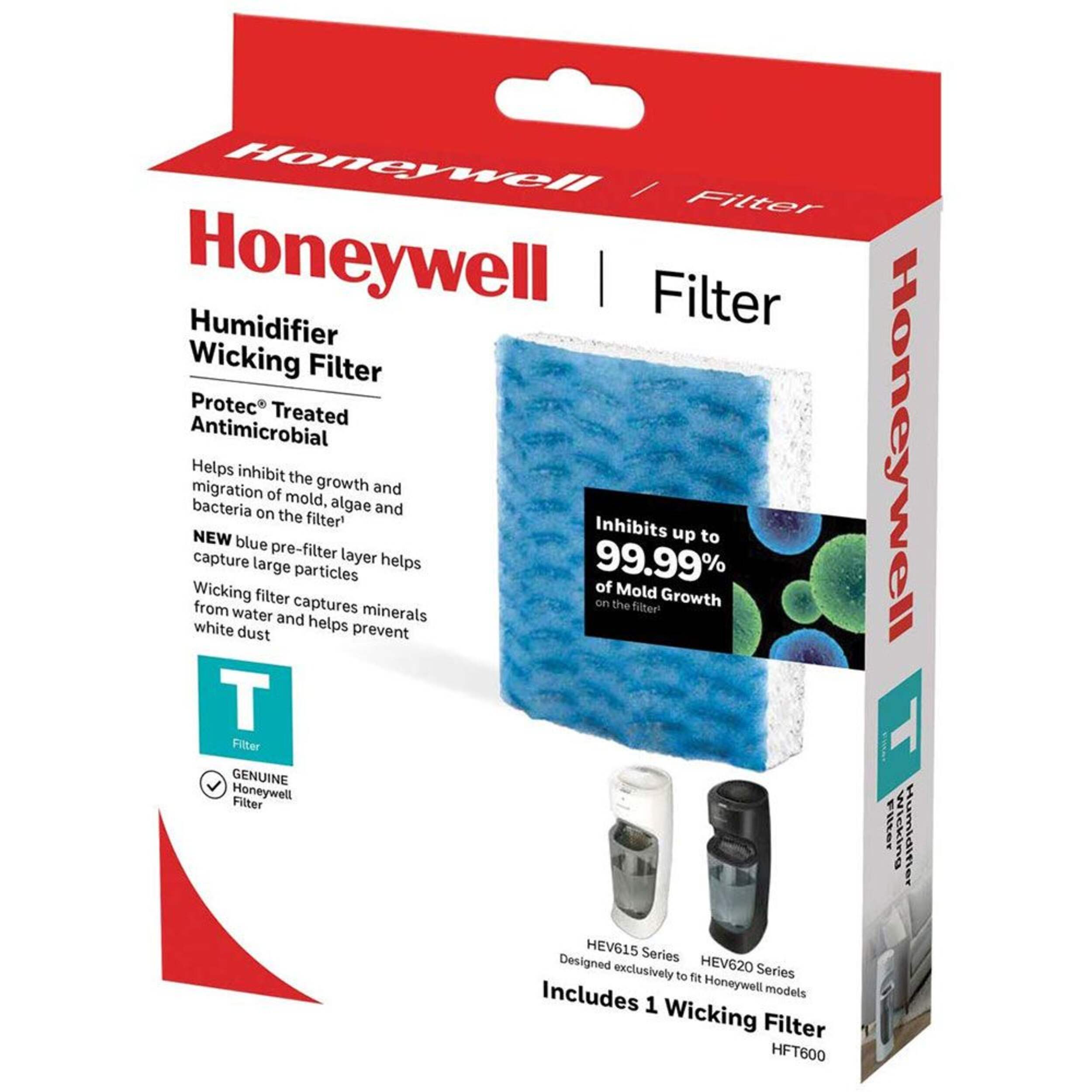 Certified Honeywell HFT600PFC Replacement Humidifier Wicking Filter, Protec® Antimicrobial Treated, Filter T Front_Angled_Left
