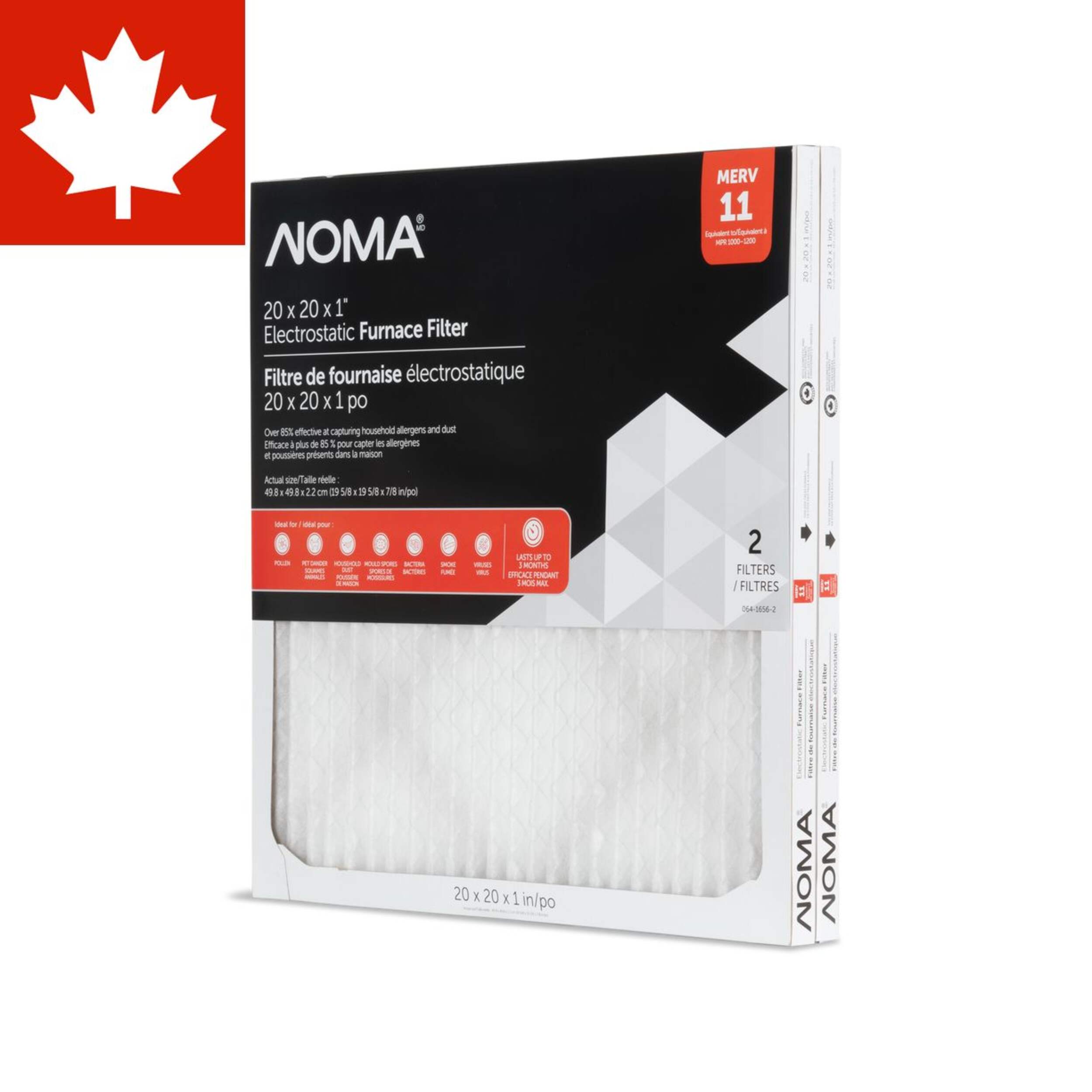 NOMA Merv 11 Furnace Filters, 2-pk, 20 x 20-in Front_Three_Fourths_Angled_Left