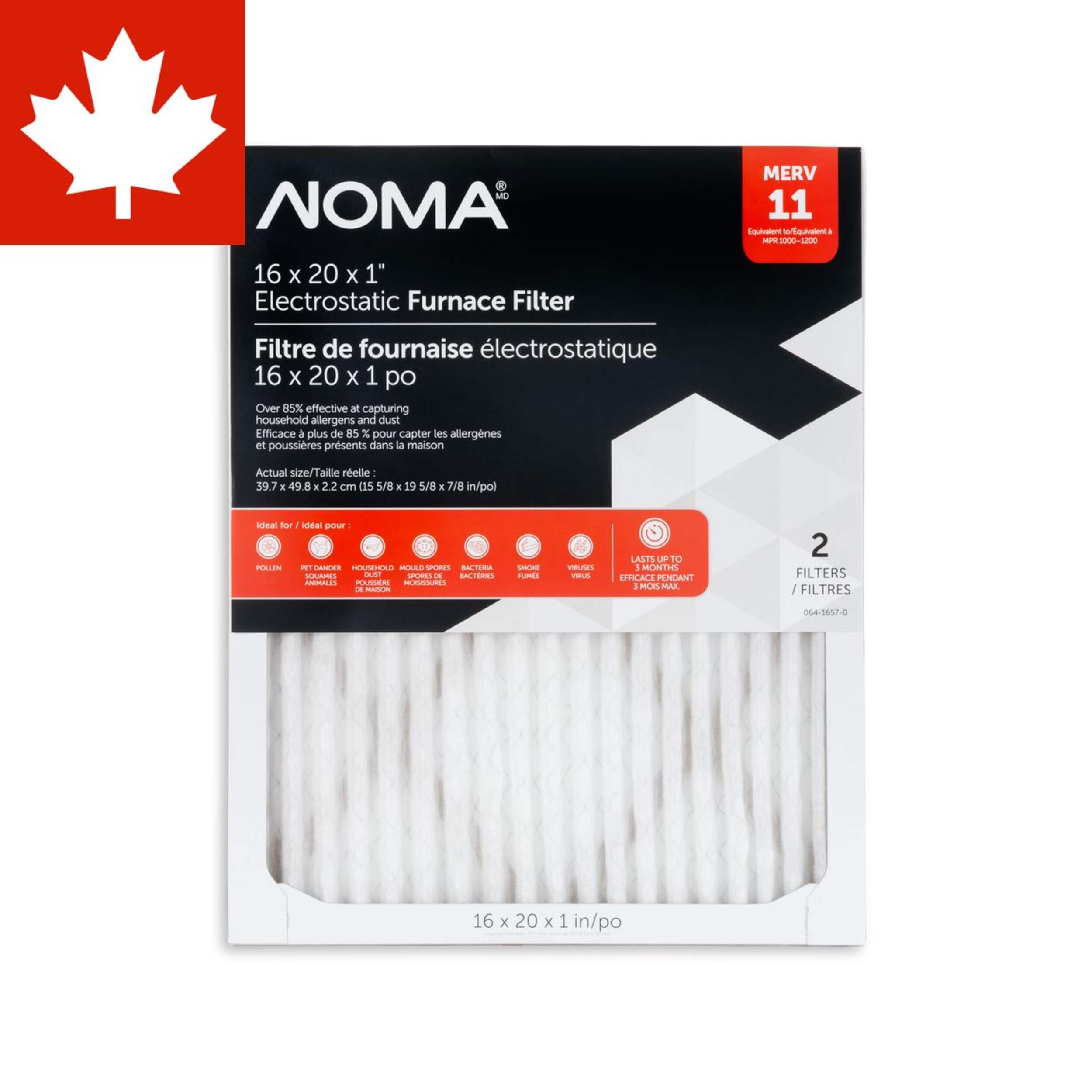 NOMA Merv 11 Furnace Filters, 2-pk, 16 x 20-in Front_Flat