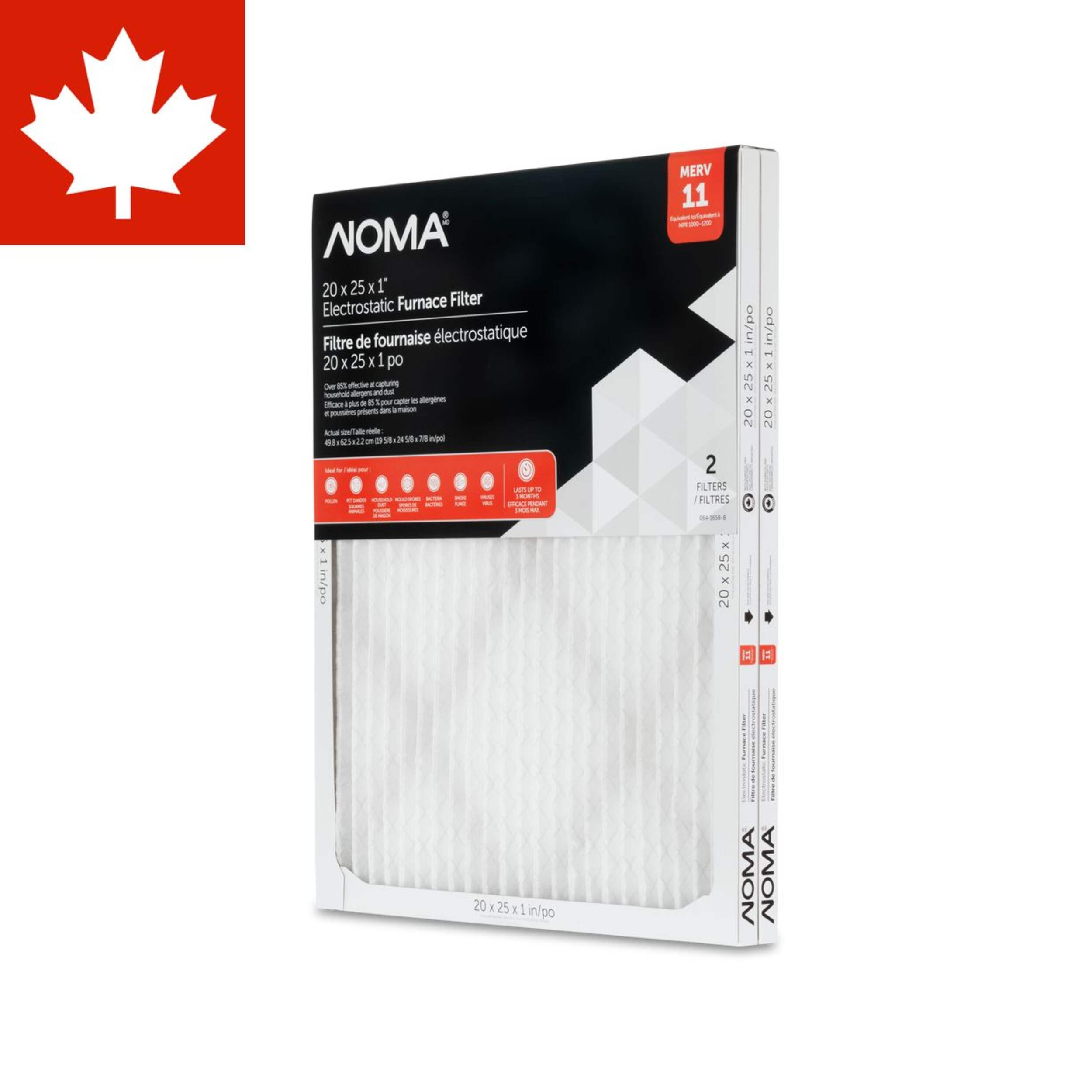 NOMA Merv 11 Furnace Filter, 2-pk, 20 x 25-in Front_Three_Fourths_Angled_Left