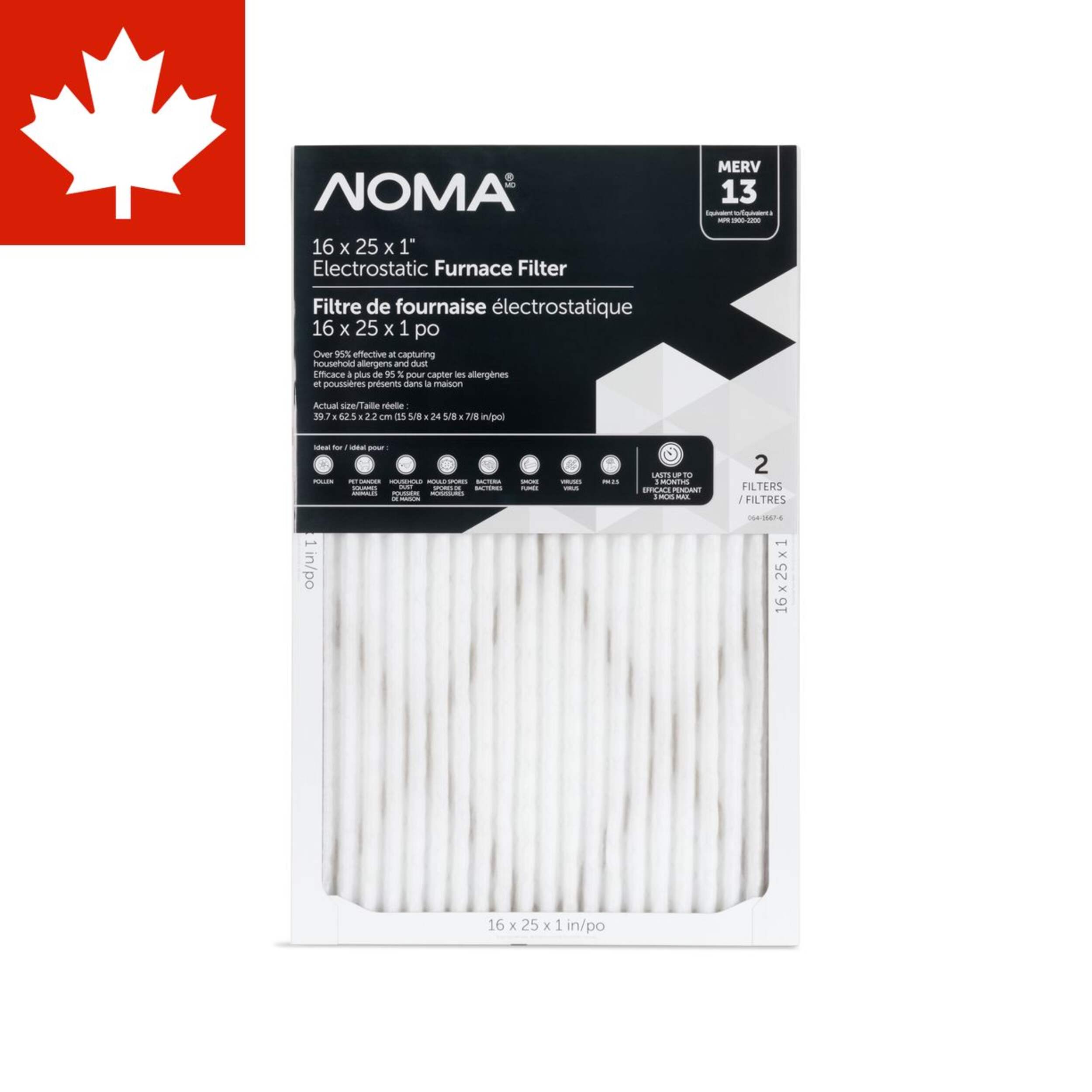 NOMA Merv 13 Elite Allergen Air Filter, 2-pk, 16 x 25-in Front_Flat