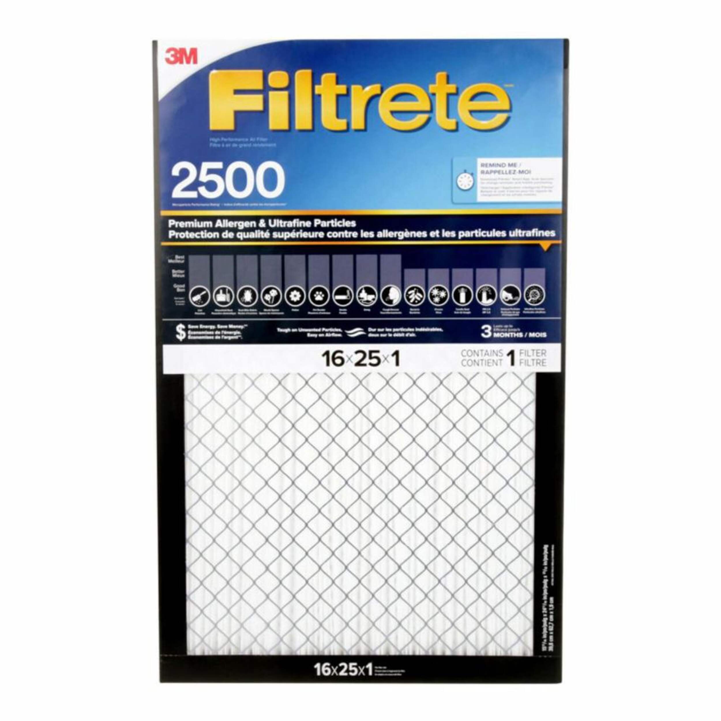 3M, MPR 2 500, 16 x 25 x 1 po Front_Flat