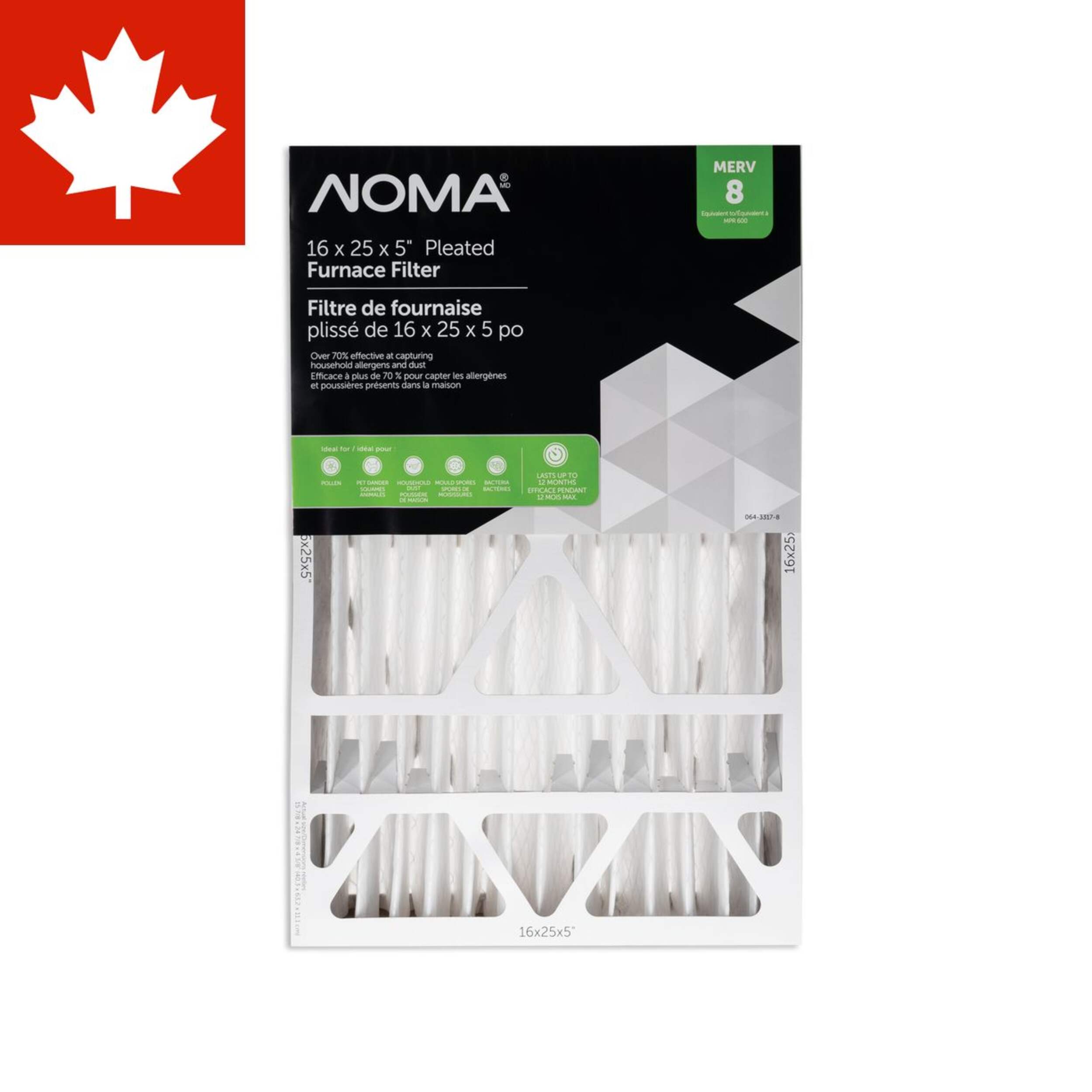NOMA MERV 8 Pleated Furnace Air Filter, 16 x 25 x 5-in, 1-pk Front_Flat
