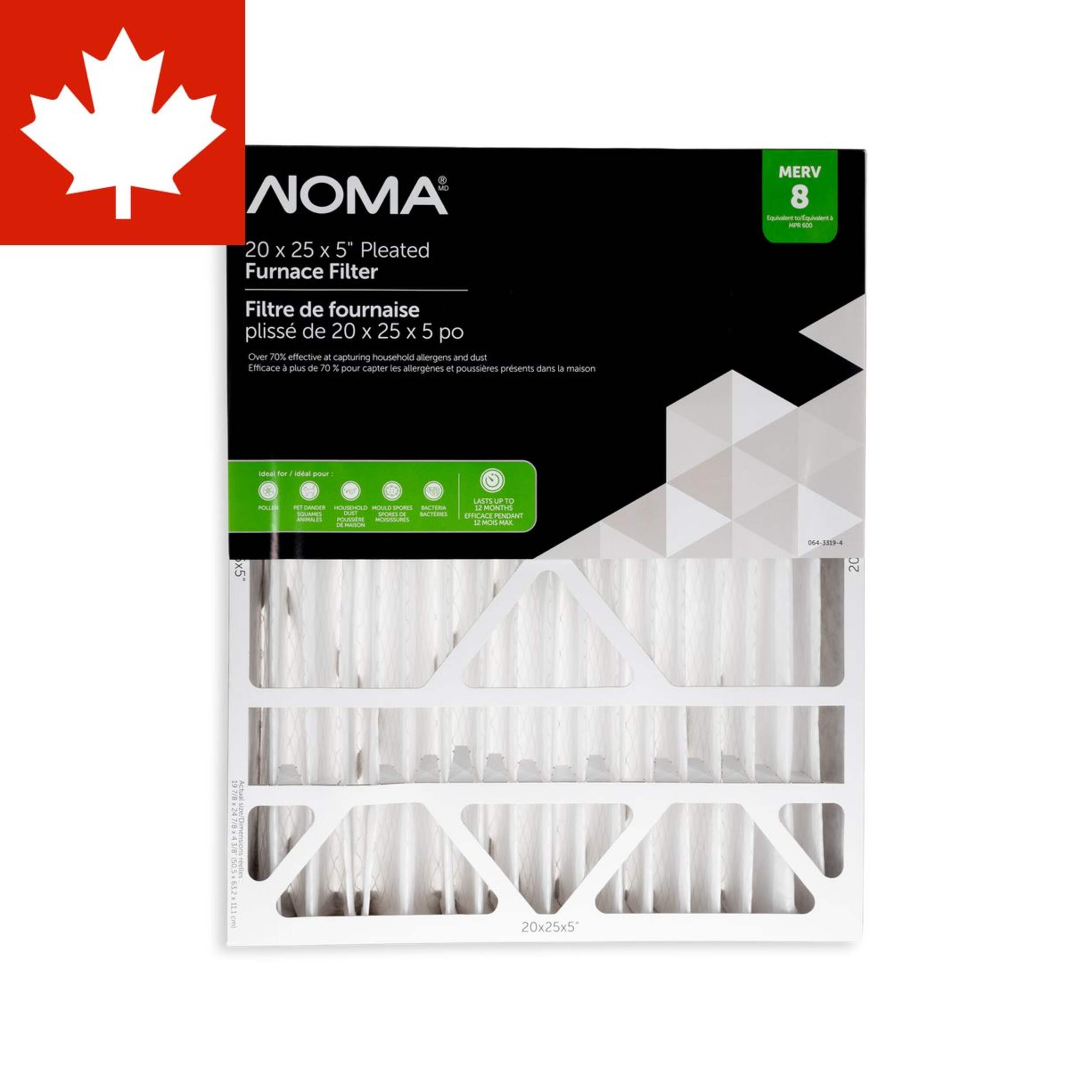 NOMA MERV 8 Pleated Furnace Air Filter, 20 x 25 x 5-in, 1-pk Front_Flat