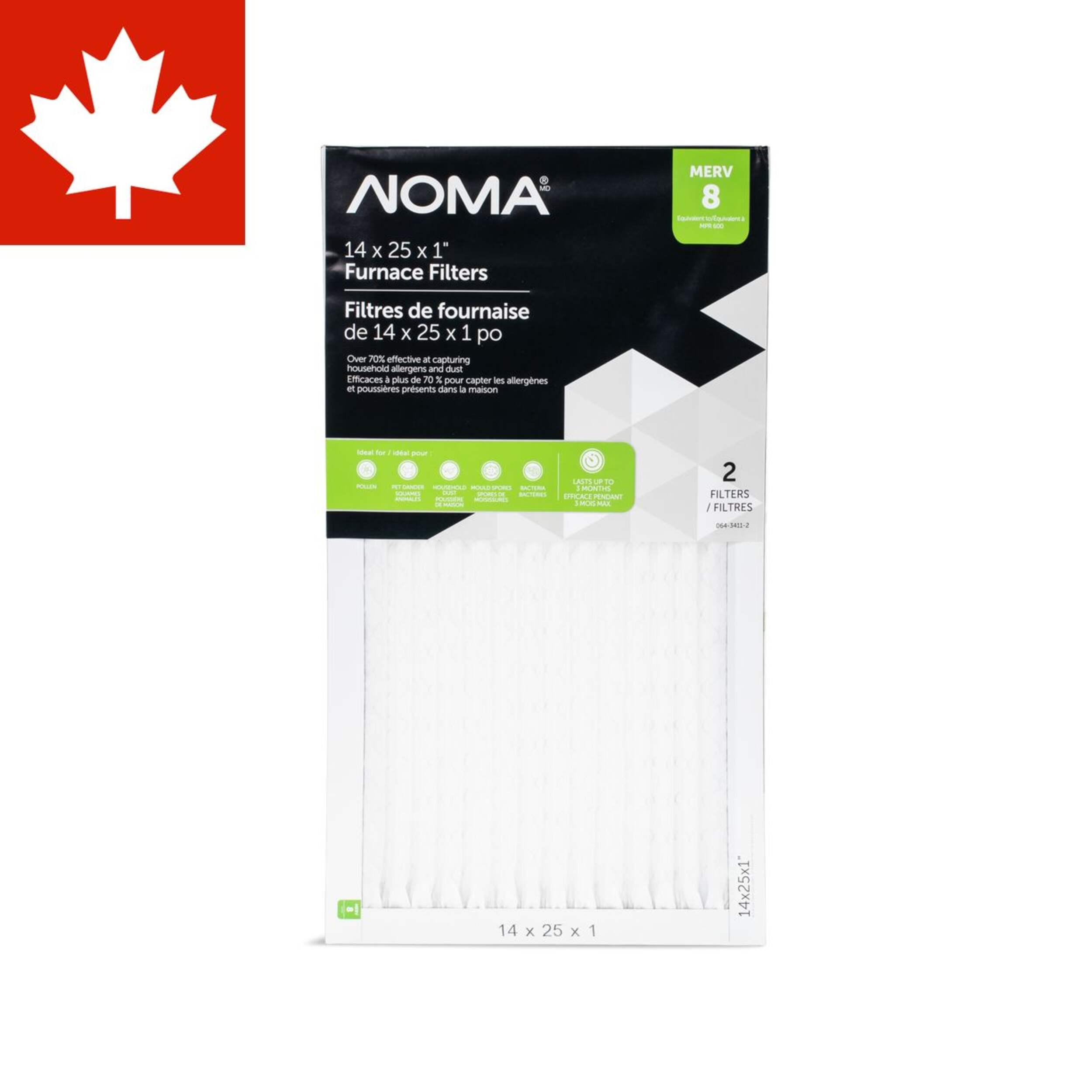 NOMA MERV 8 Furnace Air Filters, 14 x 25 x 1-in, 2-pk Front_Flat