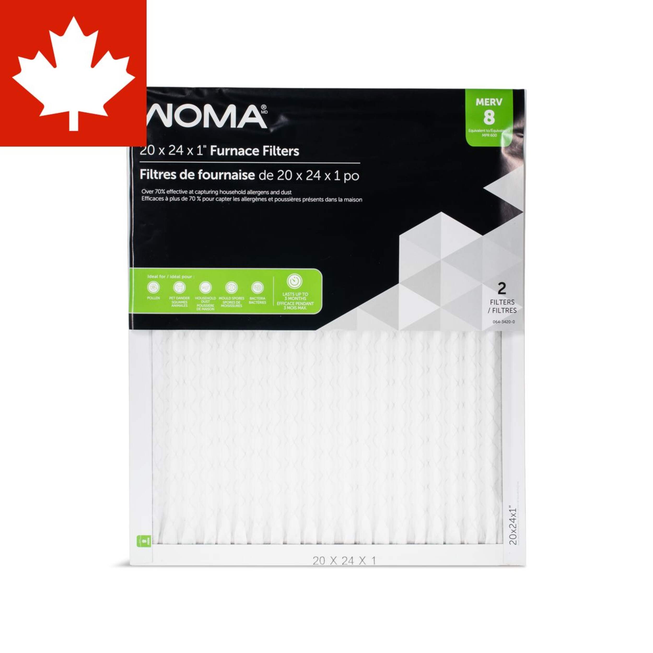 NOMA MERV 8 Furnace Air Filters, 20 x 24 x 1-in, 2-pk Front_Flat