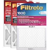 3M™ Filtrete™ Combo Pack, Micro Allergen Filter MPR 1000 & Ultra Allergen Filter MPR 1500, 16 x 25 x 1-in, 3-pk Front_Flat