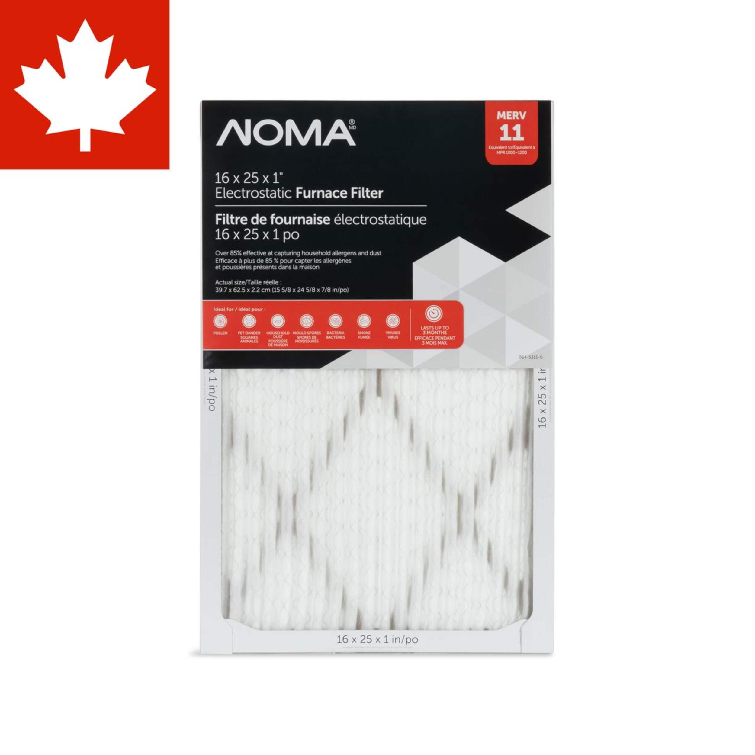 NOMA MERV 11 Electrostatic Furnace Air Filter, 16 x 25 x 1-in, 1-pk Front_Flat