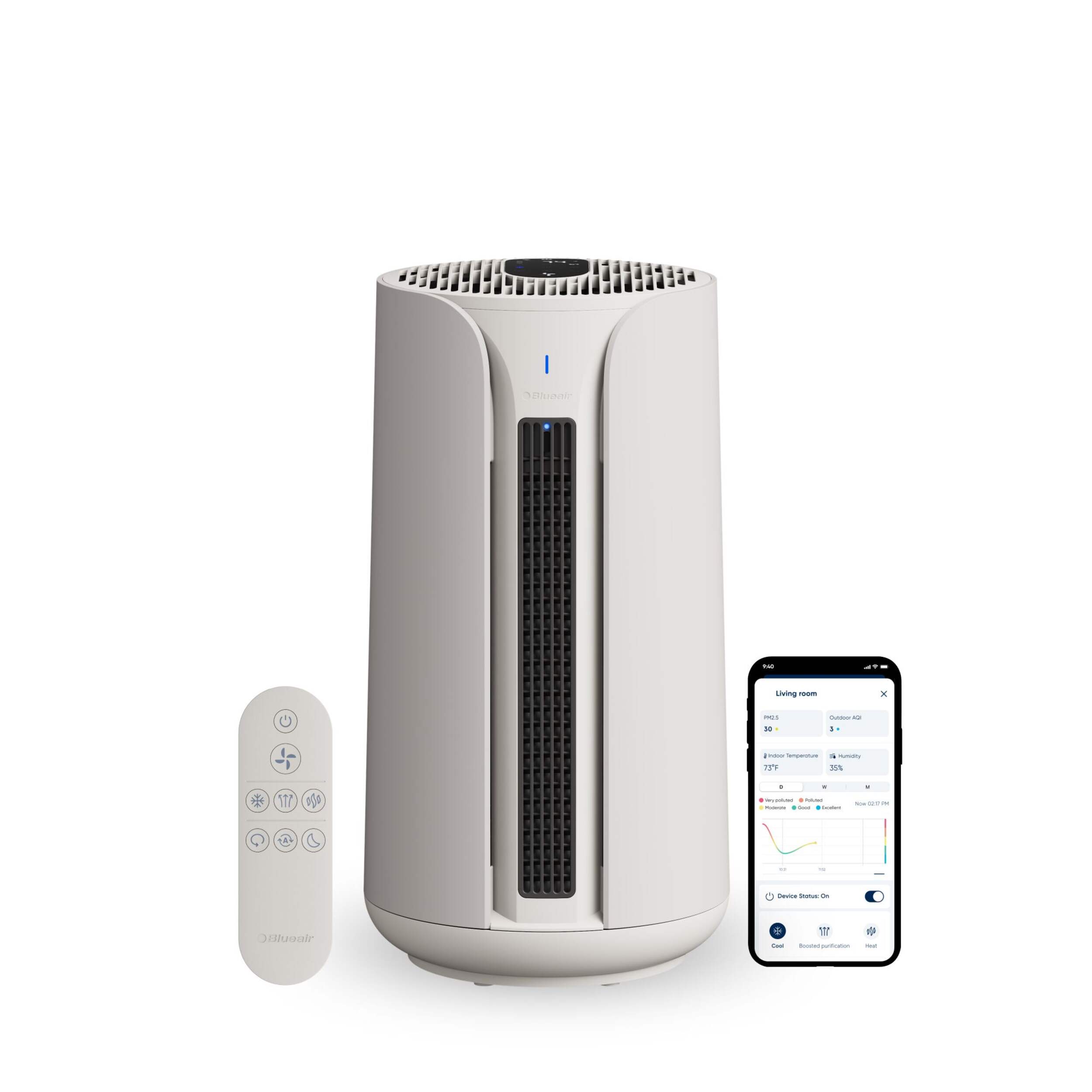Blueair Comfort Pure 3-in-1 T10i Air Purifier, Humidifier & Fan with HEPASilent Filtration, White Front_Elevated