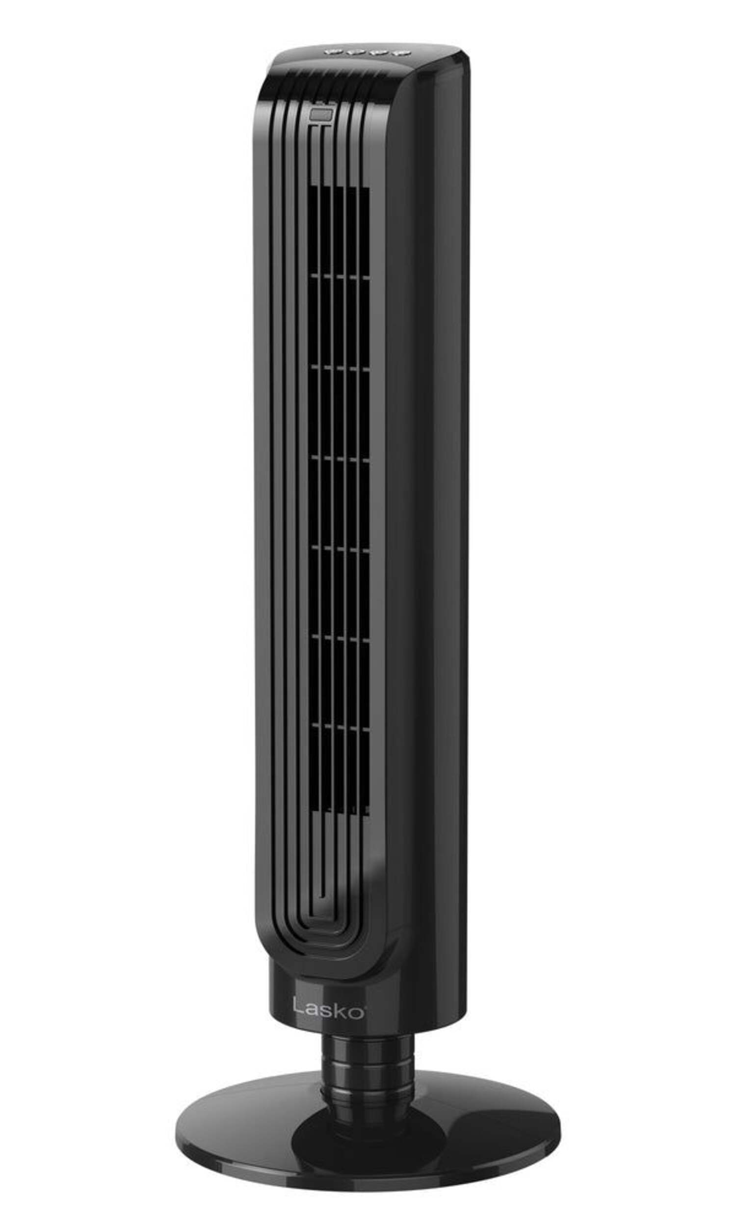 Lasko Slim Oscillating Tower Fan with Remote Control, Black, 32-in Front_Angled_Left