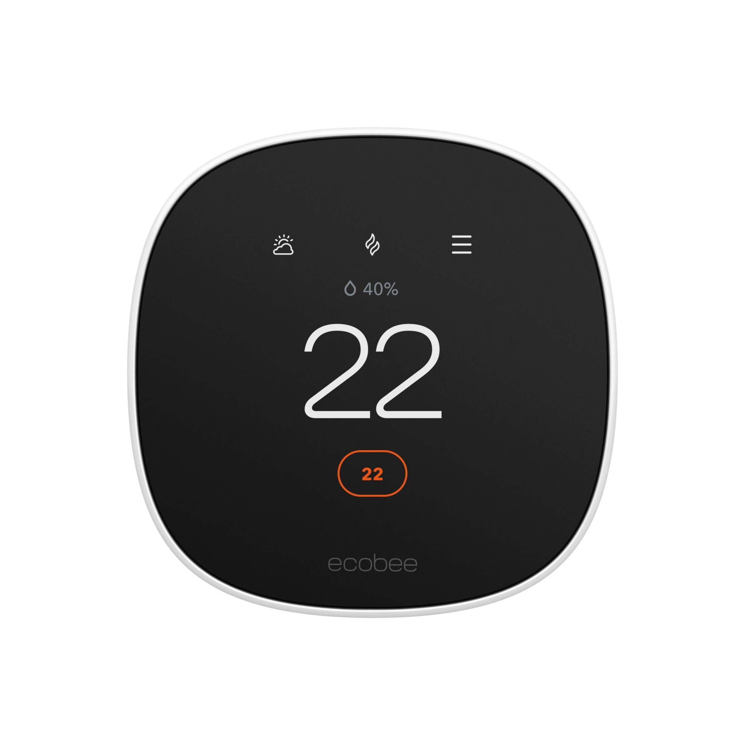 Ecobee Smart Programmable Wi-Fi Thermostat Essential, Black Front_Flat