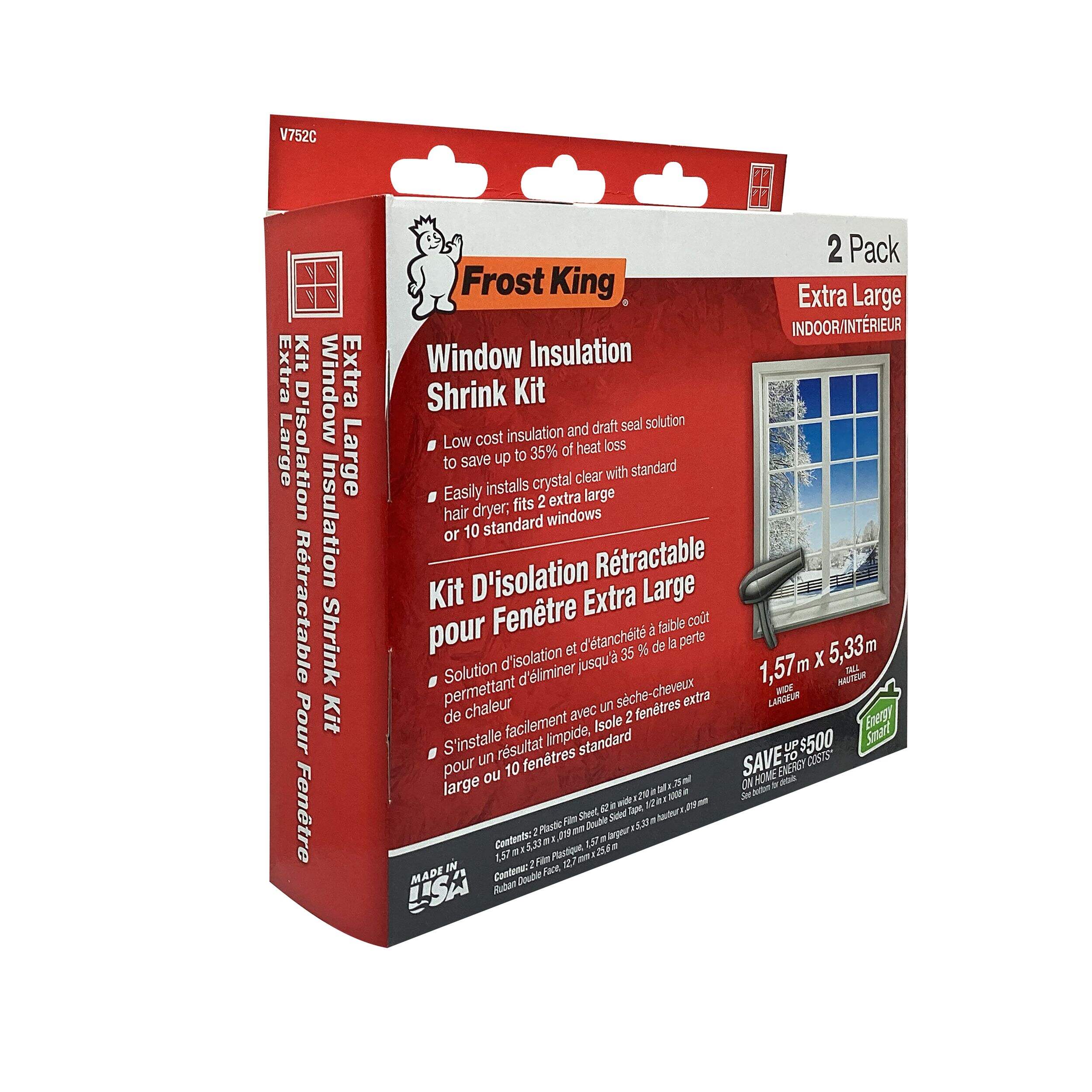 Frost King Indoor Window Shrink Insulation Film Kit, 62-in x 210-in, 2-Pack Front_Three_Fourths_Angled_Right
