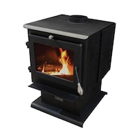 Cleveland Iron Works Huron Wood Stove with Oversized Viewing Window, EPA Certified, Medium, 2500-sq-ft Front_Angled_Left