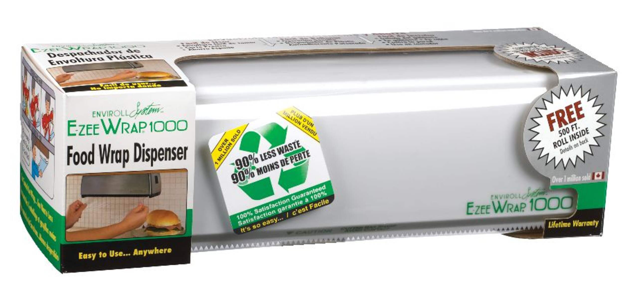 E-Zee Wrap Non-stick Food Plastic Wrap Dispenser with 500-ft Plastic Wrap Included Front_Angled_Right