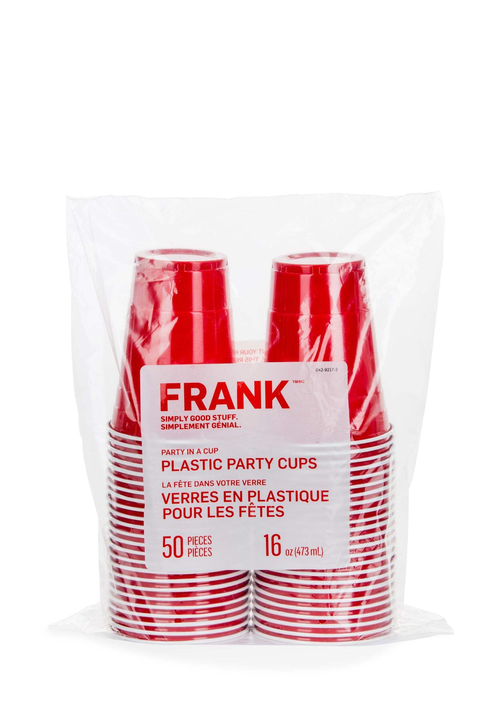 FRANK Plastic Reusable Cups, Red, 16-oz, 50-pk, for Graduation/New Year's Eve/Christmas Front_Flat