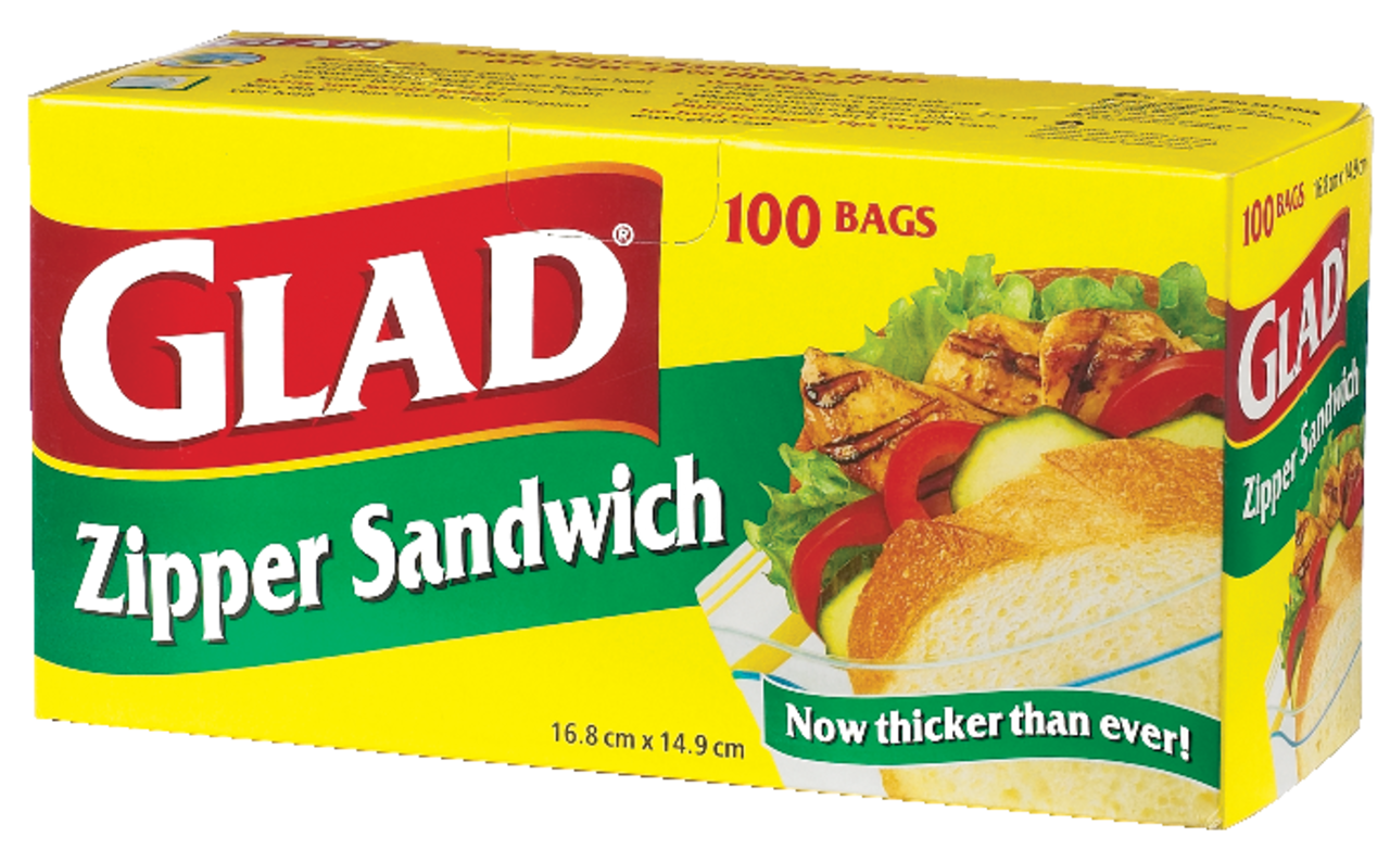 Glad Zipper Food Storage Sandwich Bags, 100 Count (Packaging May Vary)