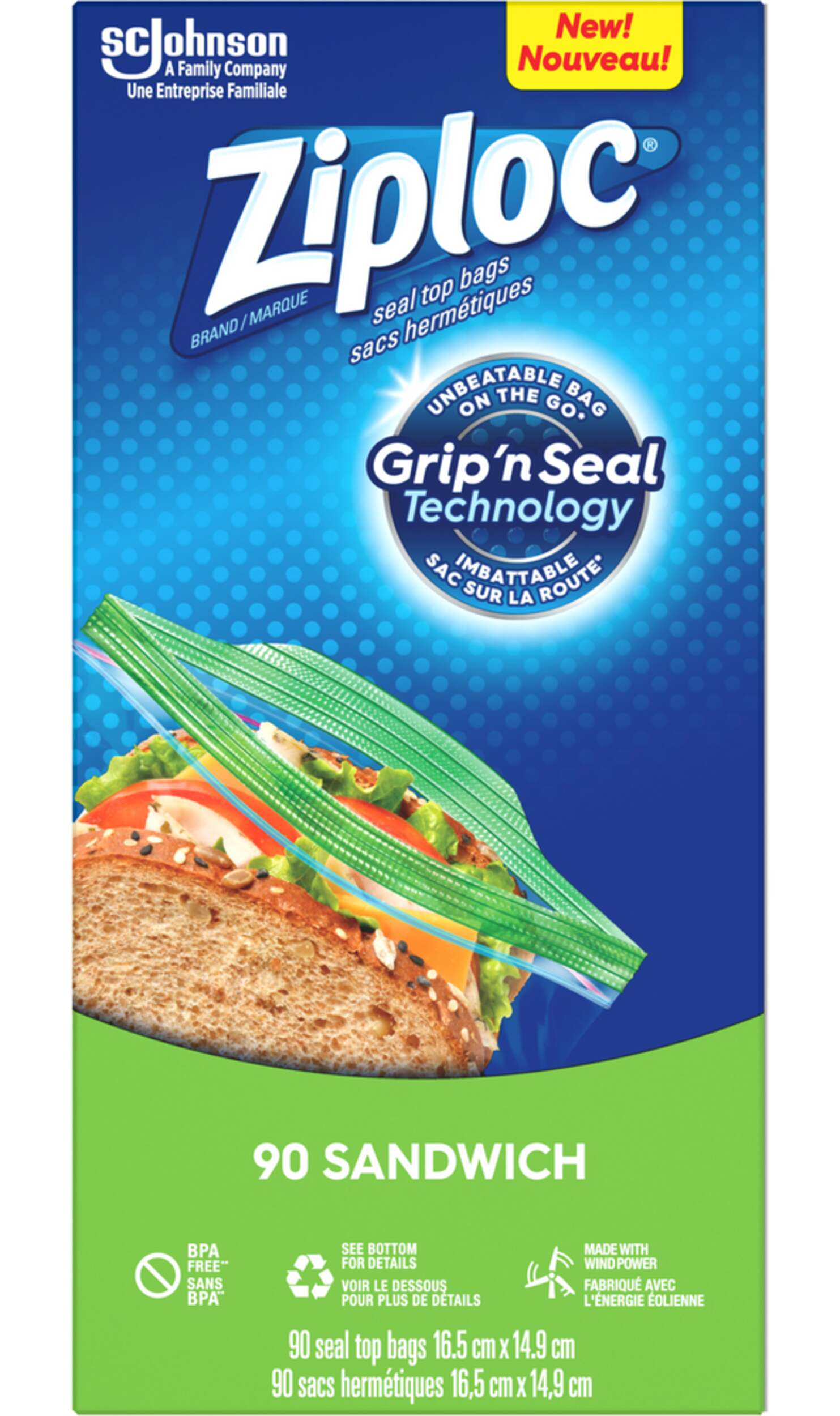 Ziploc Grip'n Seal Plastic Sandwich Bags, 750mL, 90pk Canadian Tire