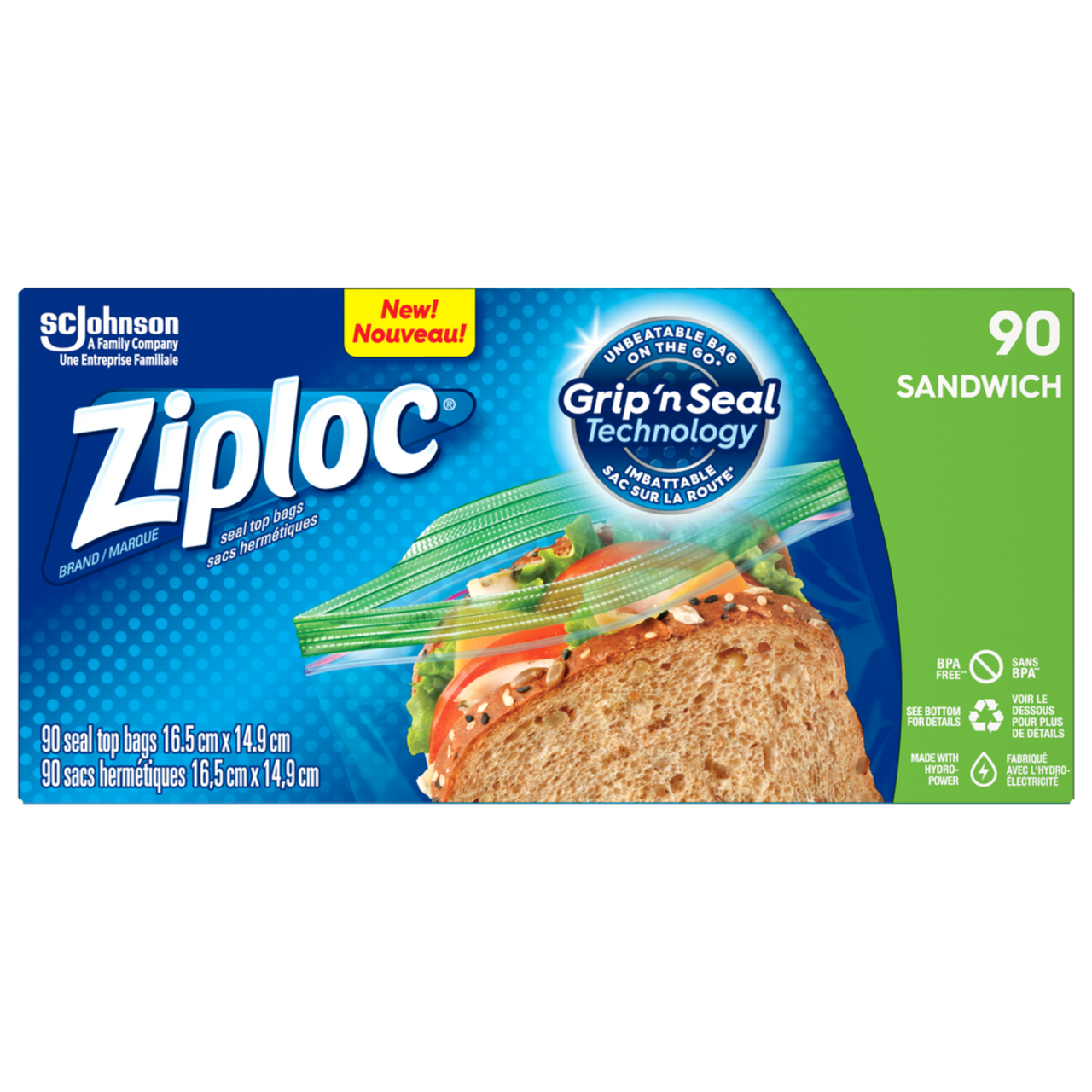 Ziploc® Brand Sandwich Bags with Grip 'n Seal Technology, 90 ct