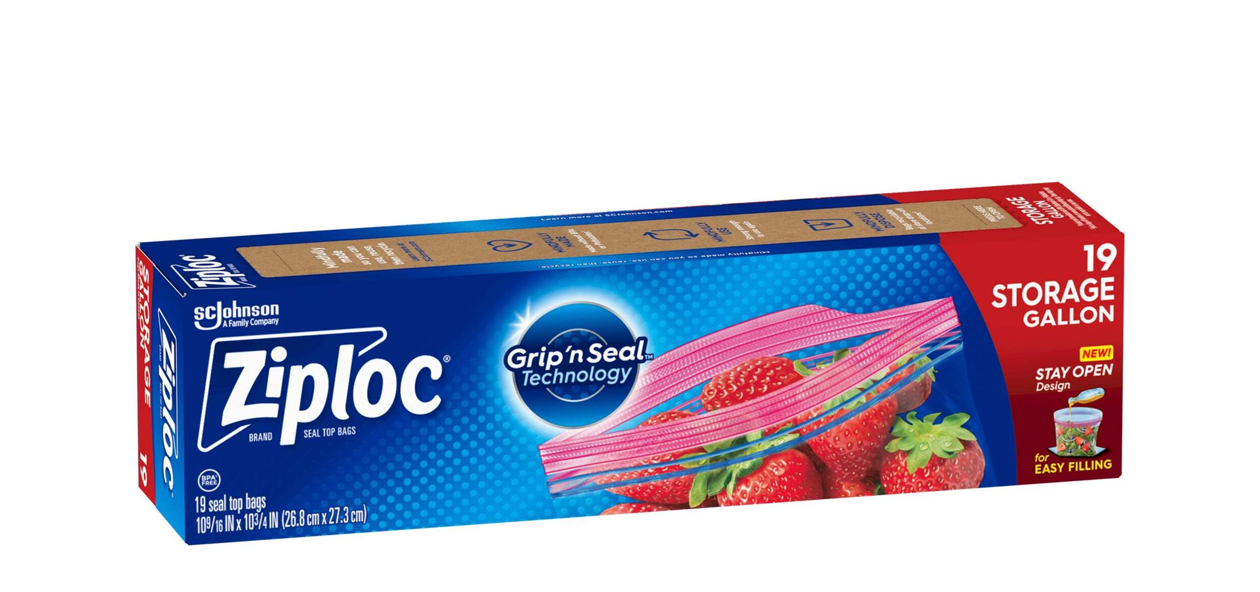 Ziploc Easy Open Large Plastic Storage Bags, 3.7-L, 19-pk Front_Angled_Right