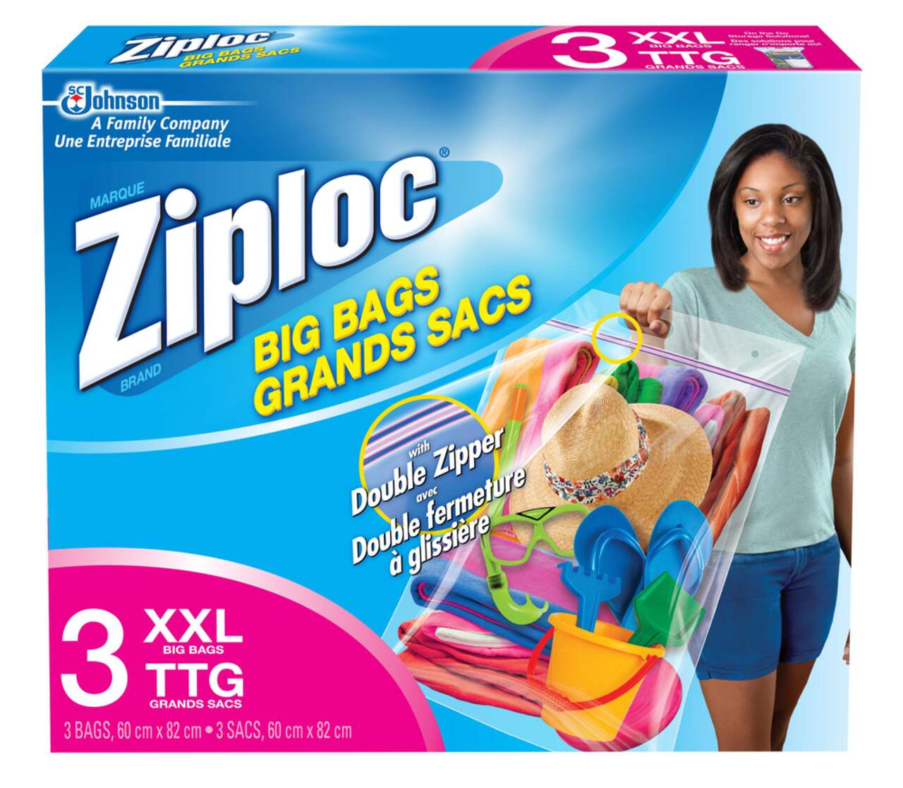 Ziploc Big Bags, XXL Double Zipper Bag, 3 CT (Pack of 4)