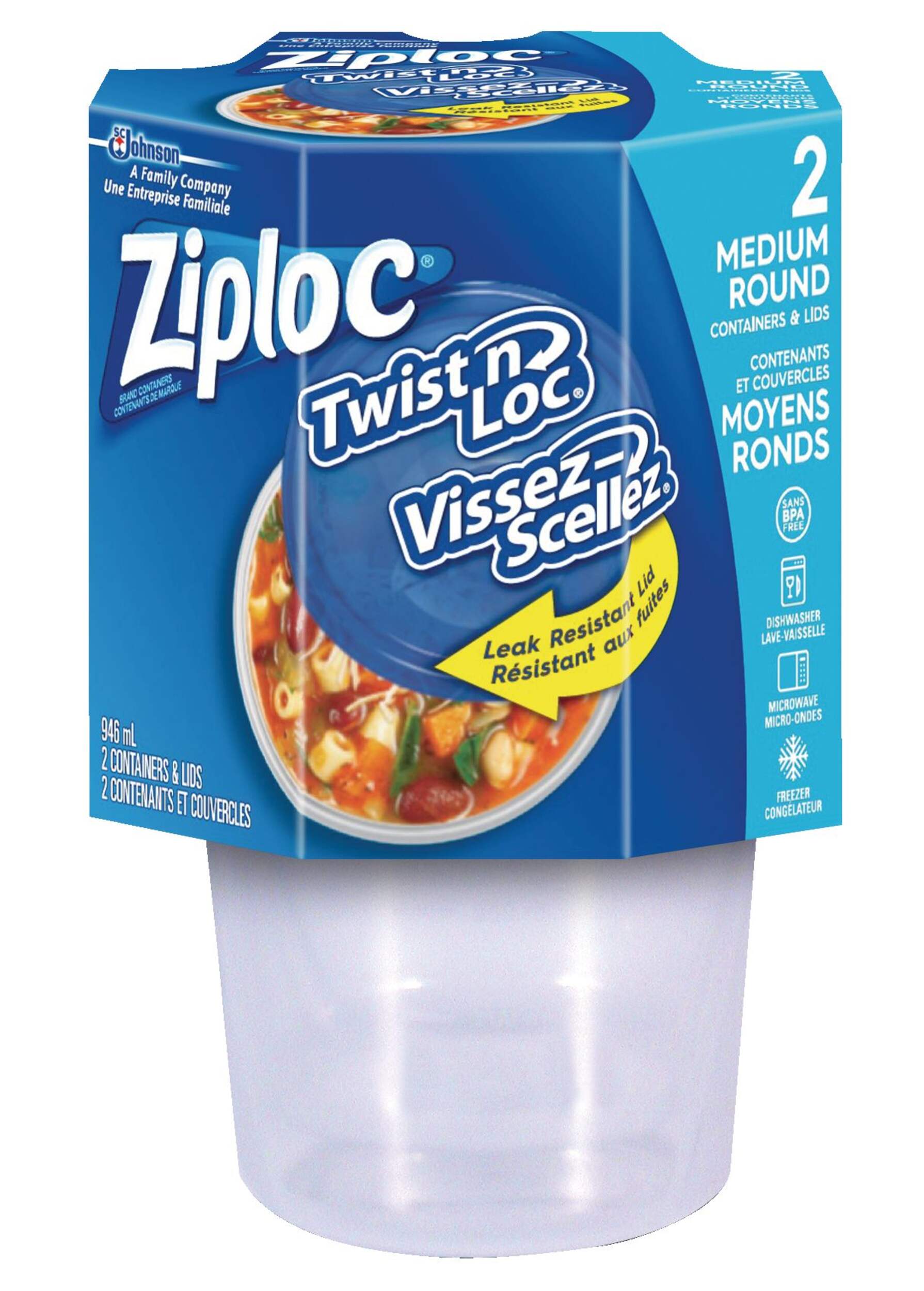 Ziploc Medium Twist n' Lock Plastic Food Storage Container, 946mL, 2