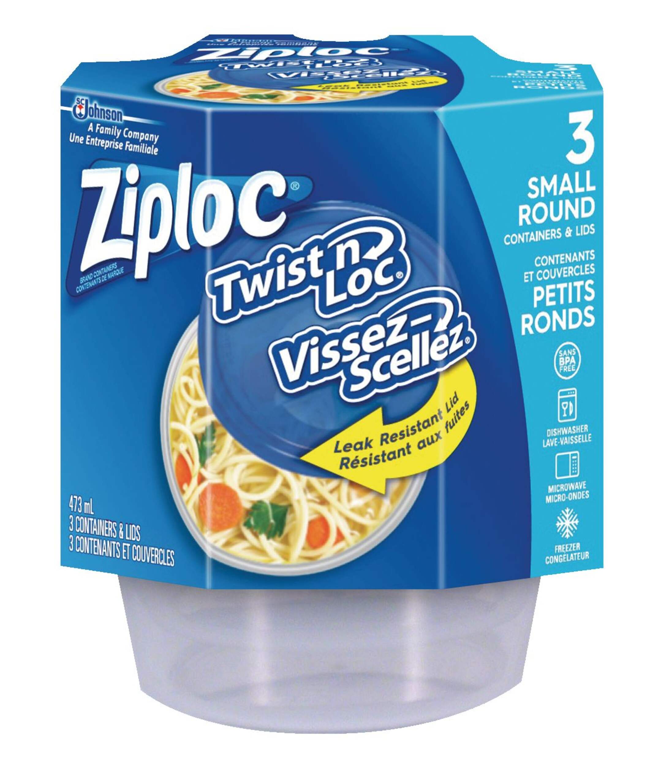 Ziploc Small Twist n' Lock Plastic Food Storage Container, 473mL, 3pk