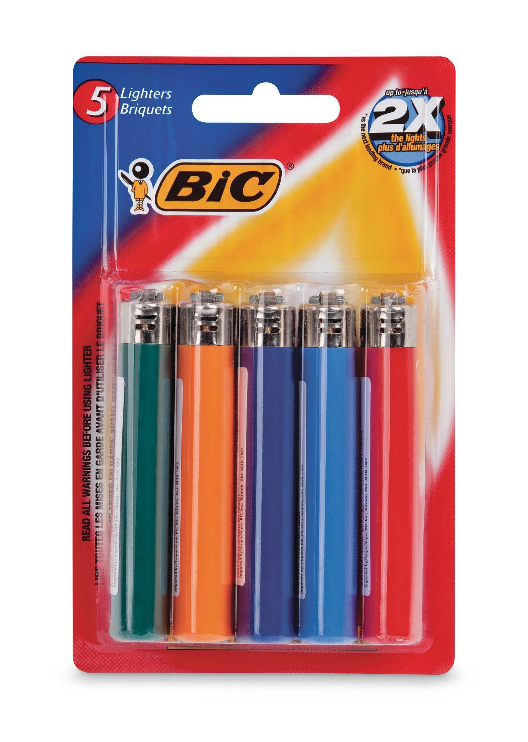 BIC Classic Lighter, Multi-colour, 5-pk Front_Flat