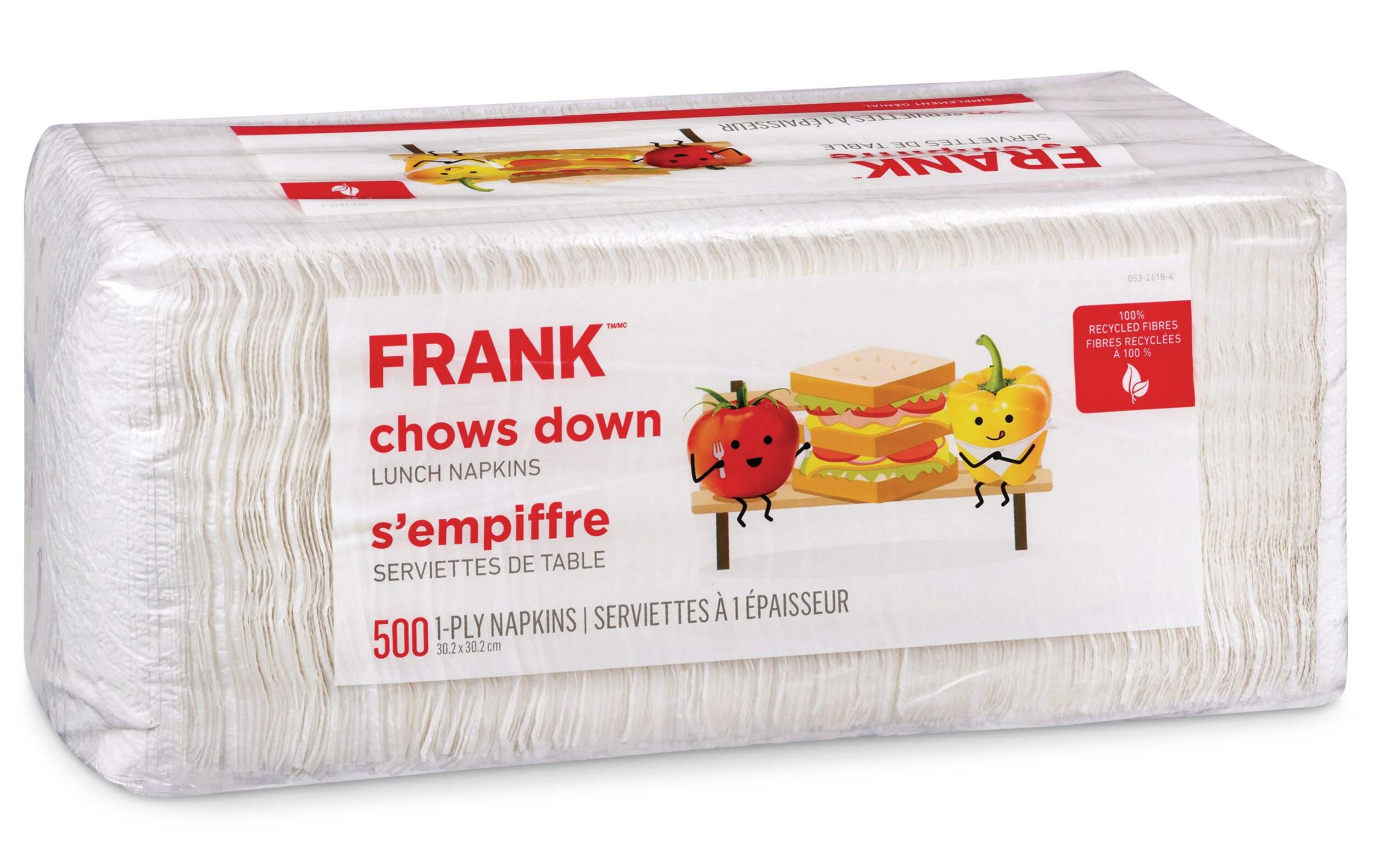 Serviettes de table carrées jetables en papier FRANK, blanc, 6,5 po, paq. 500, 1 épaisseur, pour fête d'anniversaire/Halloween/Pâques/Noël Front_Angled_Right