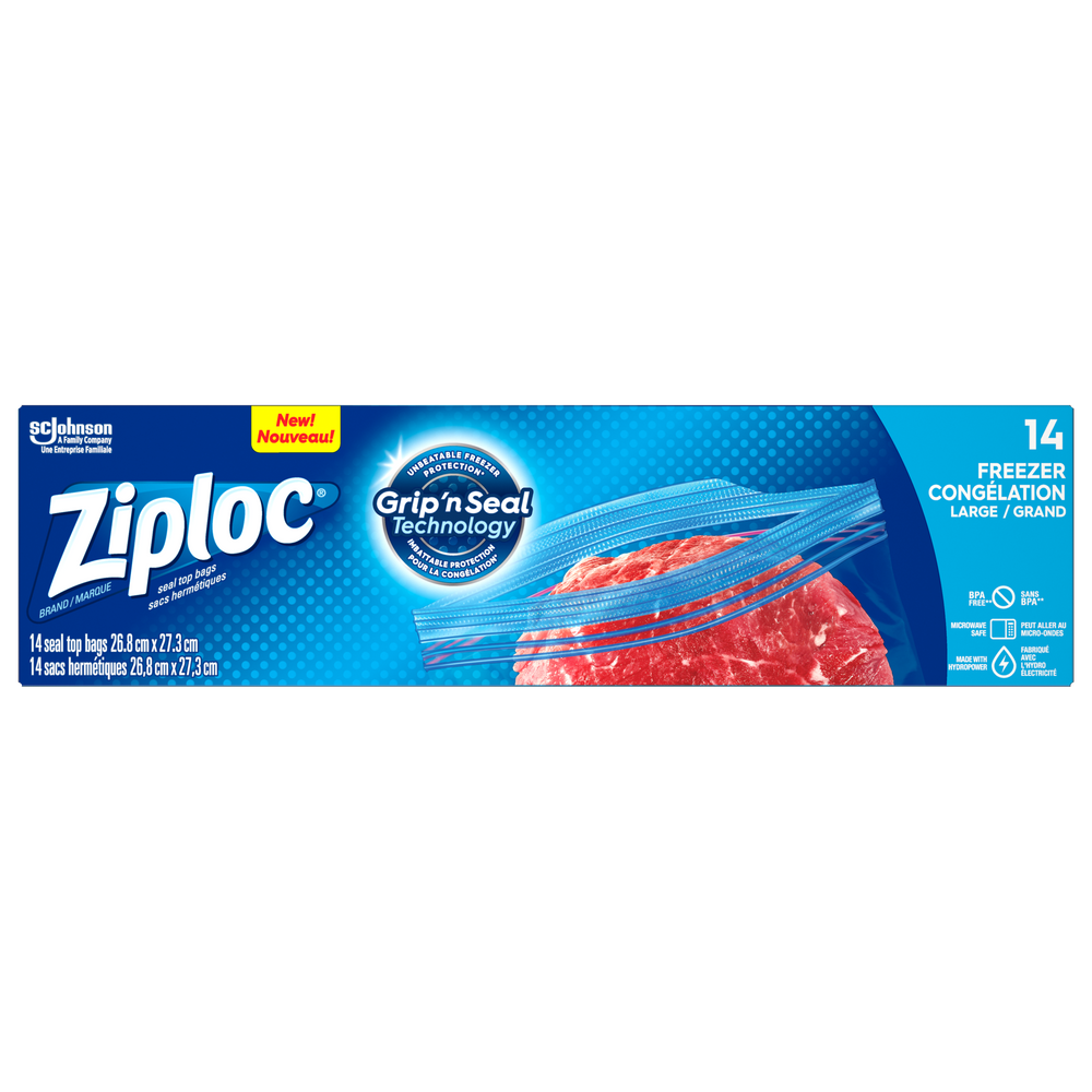 Ziploc Large Plastic Freezer Bags, 3.78-L, 14-pk