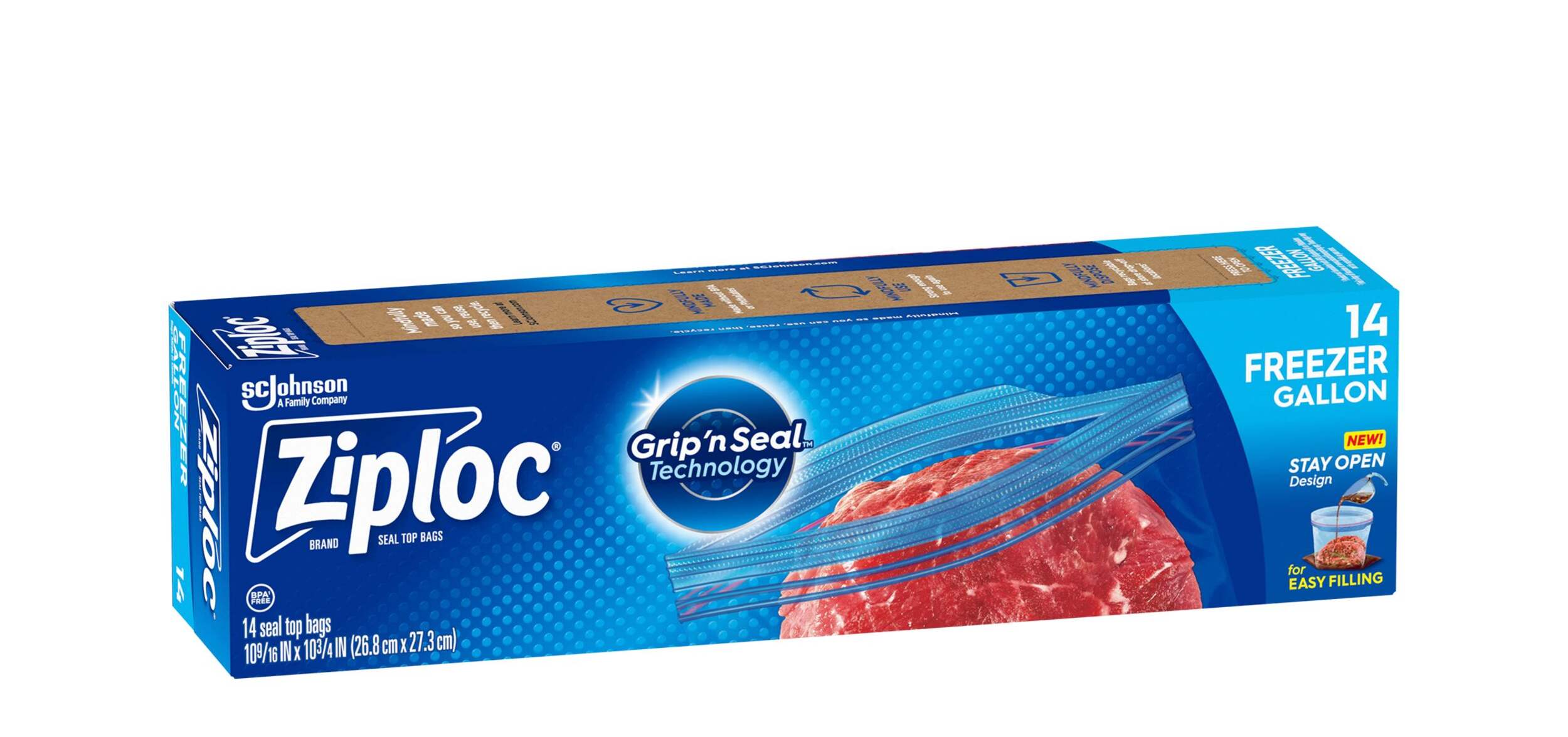 Ziploc Large Plastic Freezer Bags, 3.78-L, 14-pk Front_Angled_Right