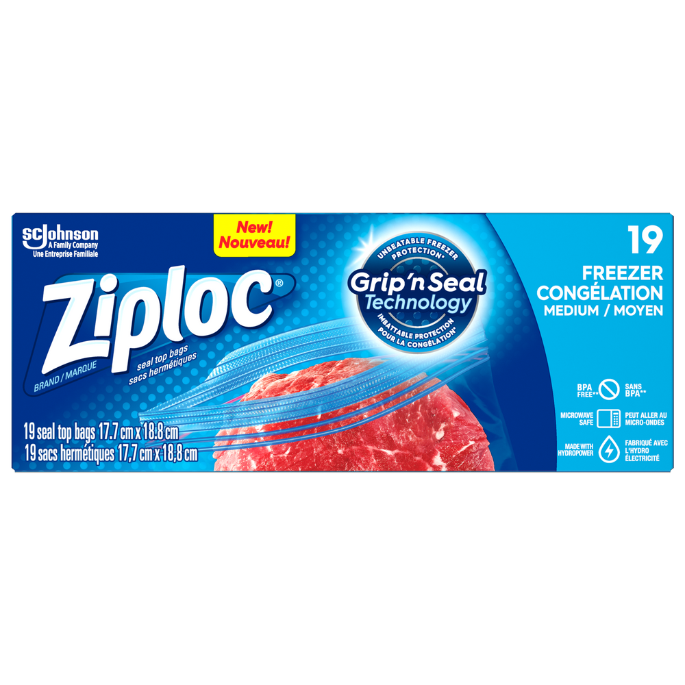 Sacs de congélation en plastique Ziploc, moyen, 950 mL, paq. 19