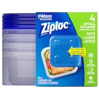 Ziploc Small Square Plastic Food Storage Container, 709-mL, 4-pk Front_Flat