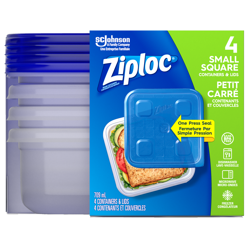 Ziploc Small Square Plastic Food Storage Container, 709mL, 4pk