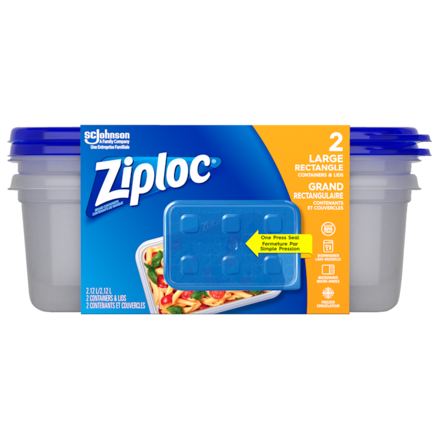 Ziploc Large Rectangle Plastic Food Storage Container, 2.12L, 2pk