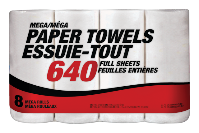 Mega-Format Roll Paper Towel, 2-ply, 8-pk, 640 Full Sheets