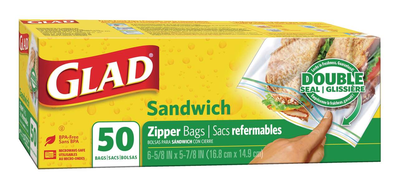 Glad Zipper Food Storage Sandwich Bags, 100 Count (Packaging May Vary)