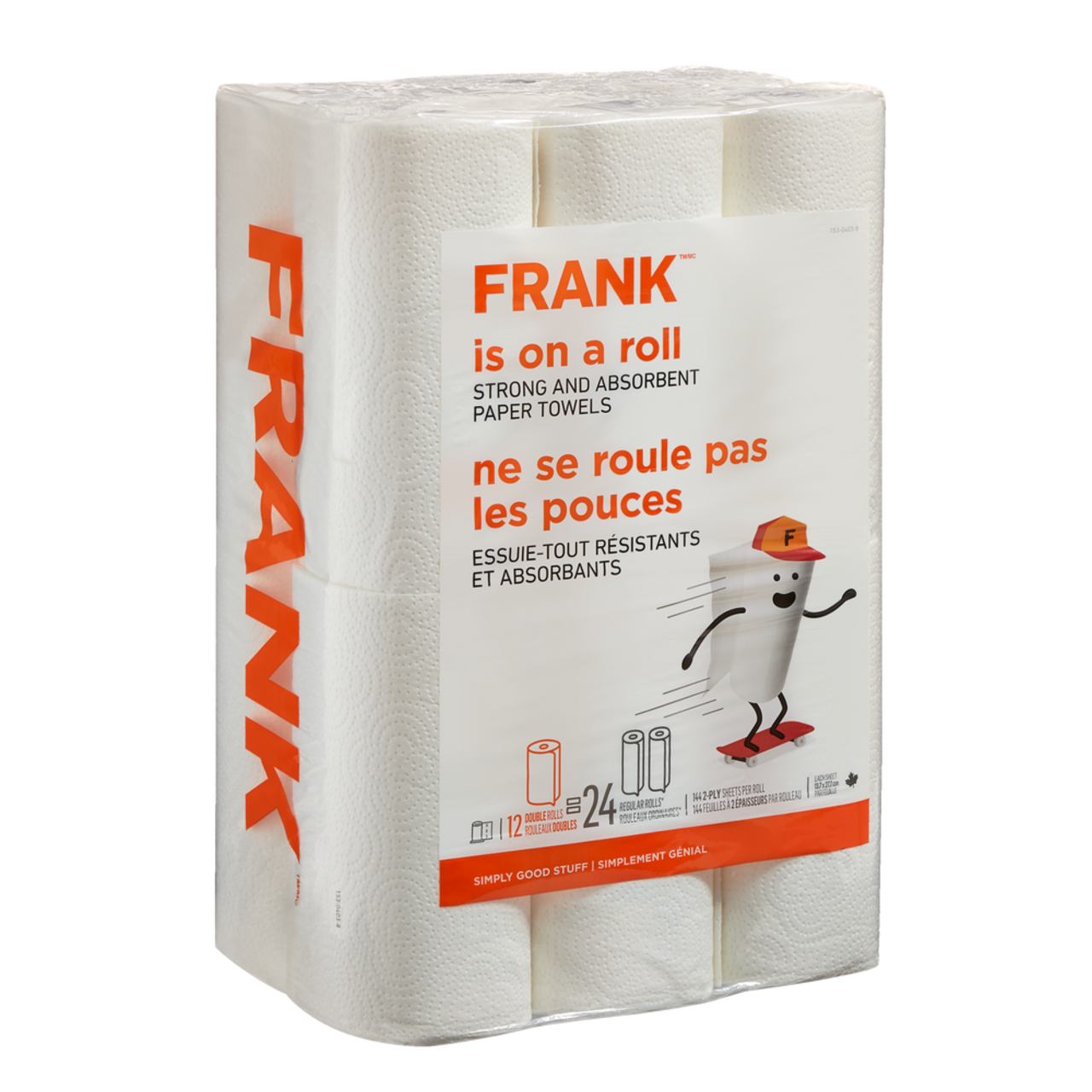 FRANK Double Roll Paper Towel, 2-ply, 12-pk, Ultra Absorbent