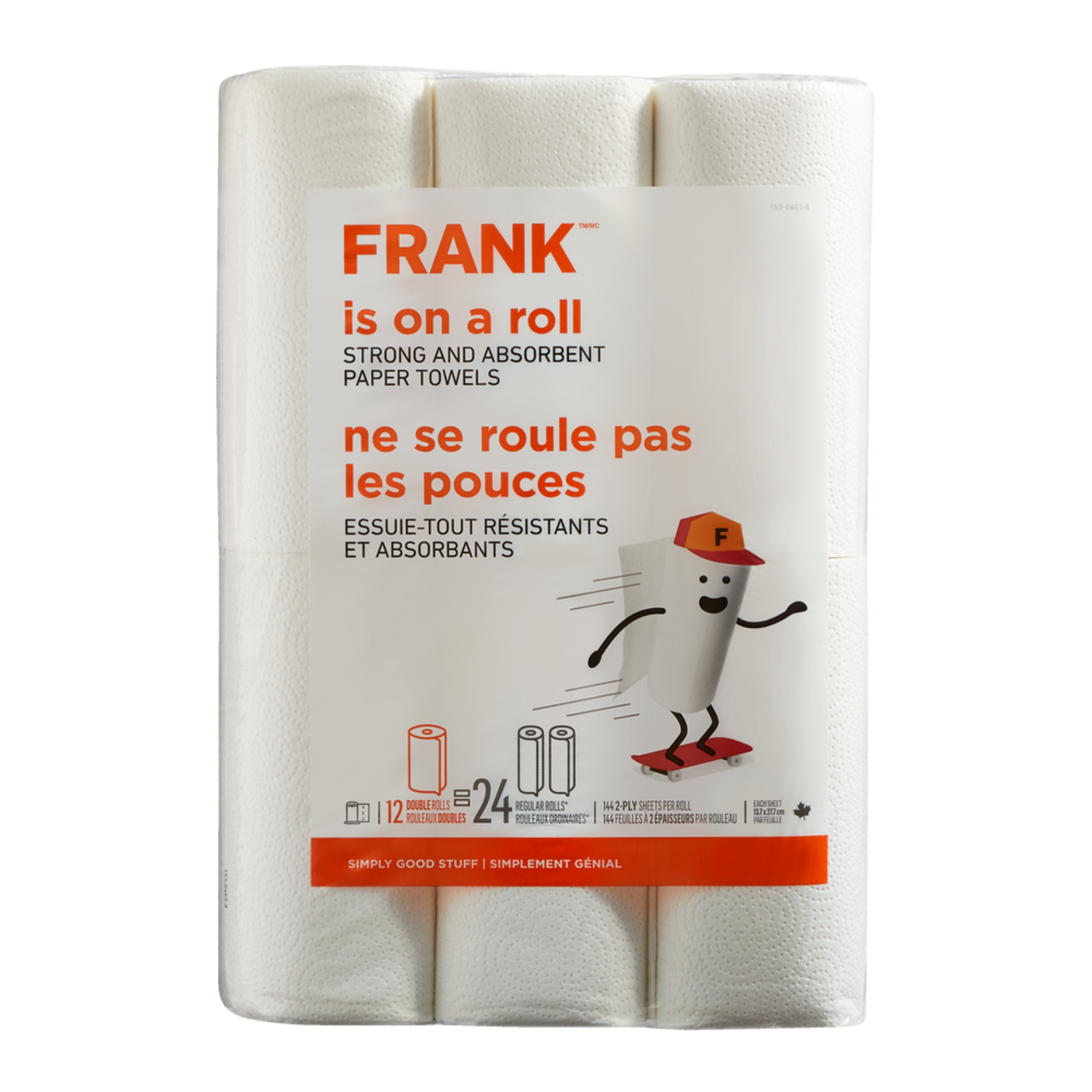 FRANK Double Roll Paper Towel, 2-ply, 12-pk, Ultra Absorbent