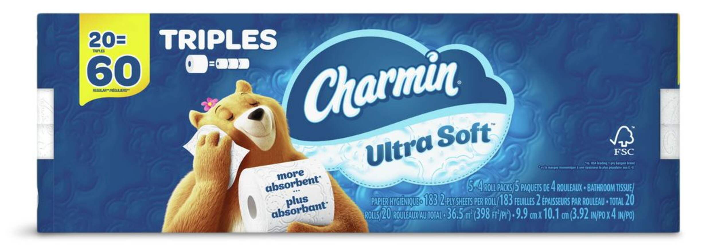 Charmin Ultra-Soft Double Roll Toilet Paper, 2-ply Tissue, 20-pk Front_Flat