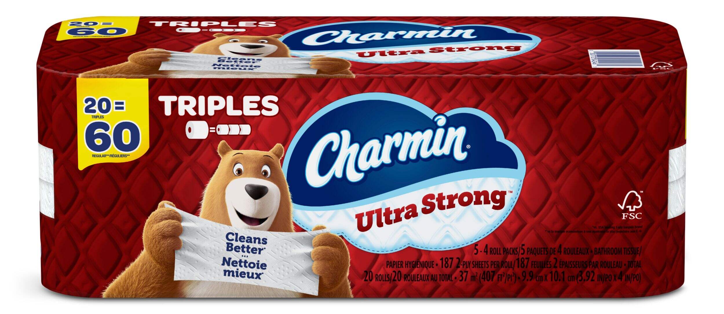 Charmin Ultra-Strong Double Roll Toilet Paper, 2-ply Tissue, 20-pk Front_Elevated