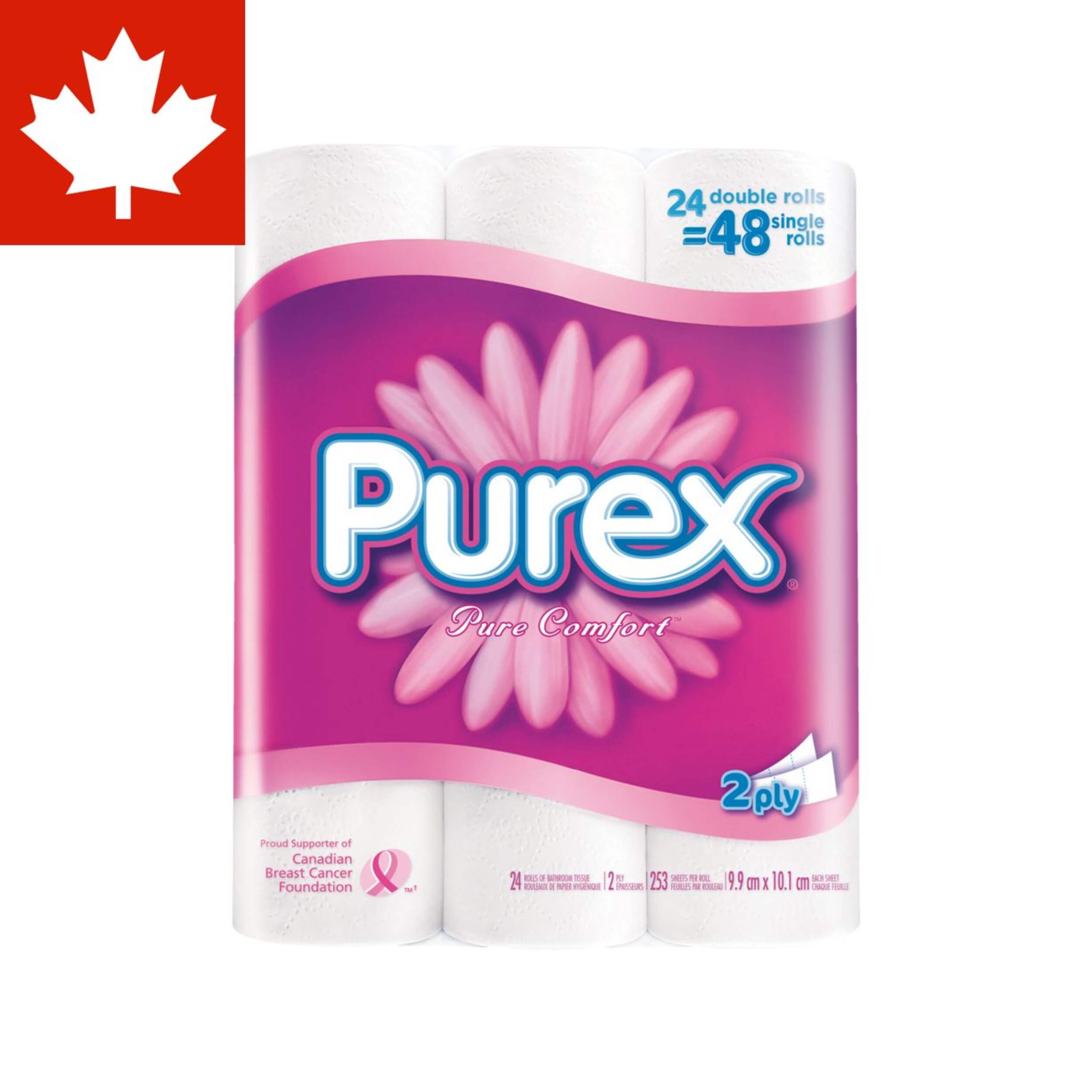 Purex Pure Comfort Double Roll Toilet Paper, 2-ply Tissue, 24-pk Front_Flat