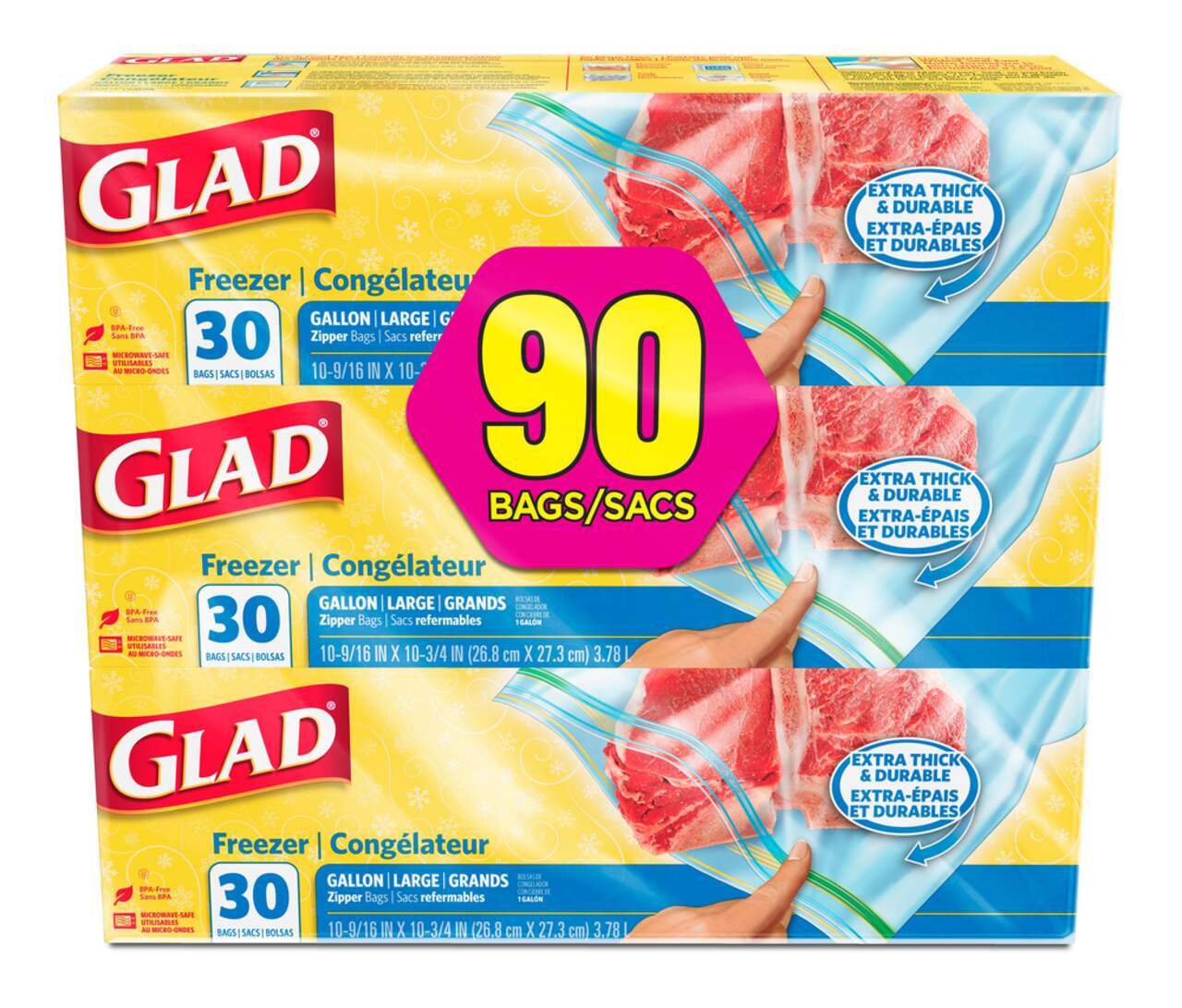 Glad Zipper Freezer Storage Plastic Bags, Gallon, 30 Count (Packaging May  Vary)