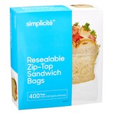 Simplicité Zip-Top Plastic Sandwich Bags, 400-pk Front_Three_Fourths_Angled_Right