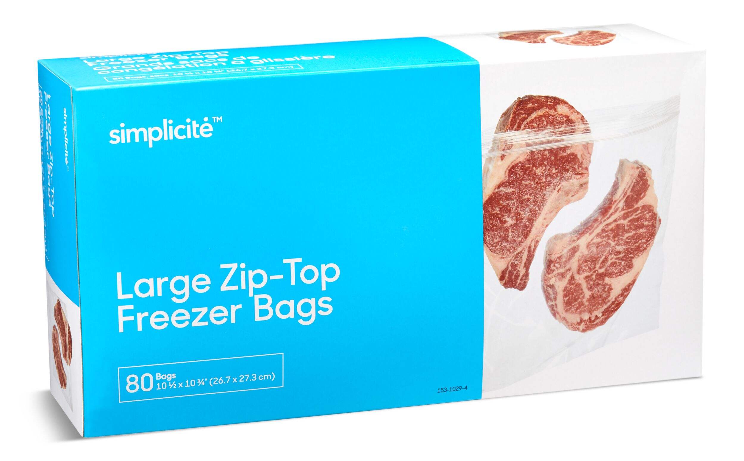 Simplicité Zip-Top Plastic Freezer Storage Bags, Large, 80-pk Front_Three_Fourths_Angled_Right