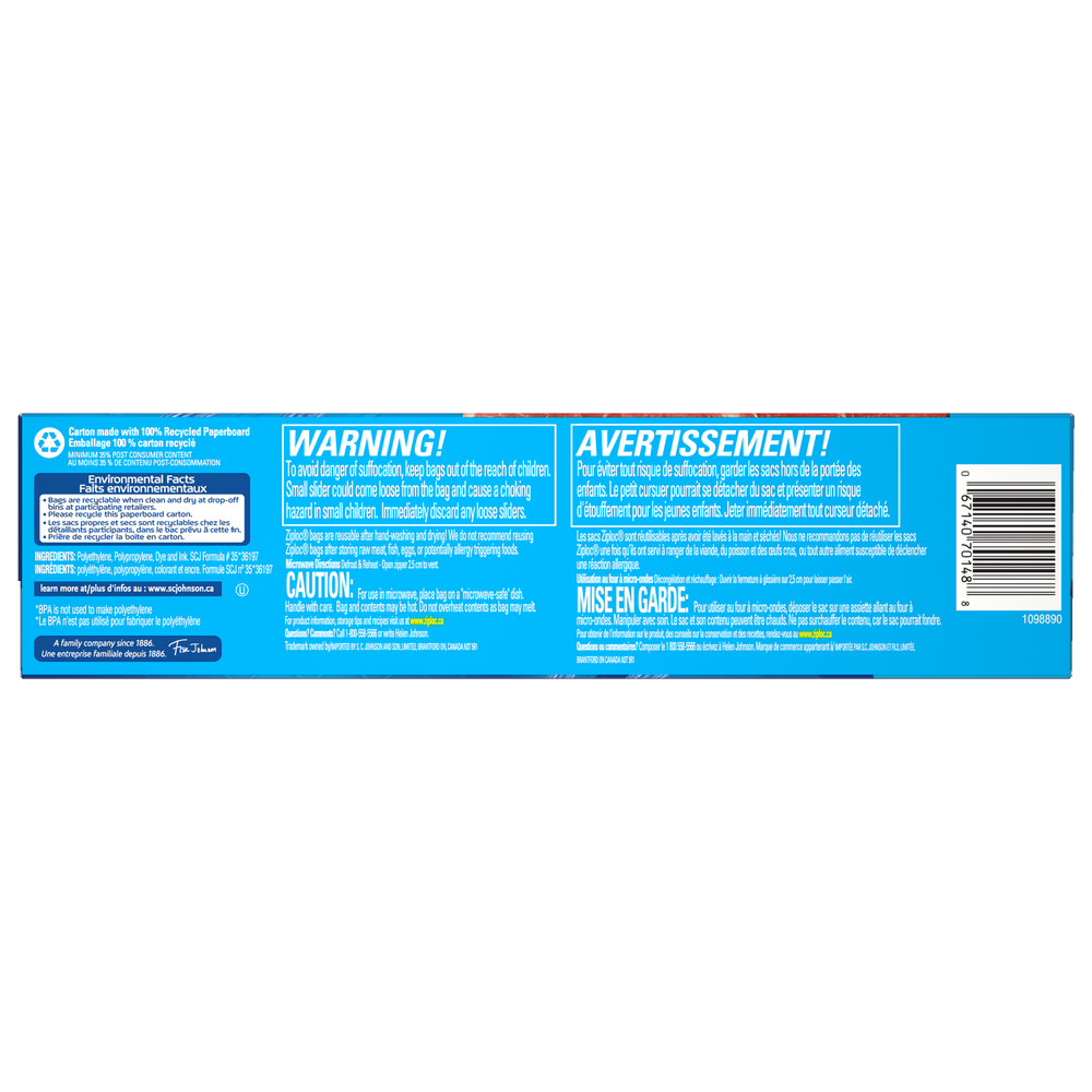 Ziploc Large Slider Plastic Freezer Bag, 950mL, 24pk Canadian Tire