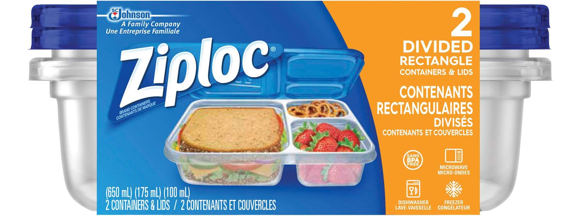 Ziploc Food Containers, Divided Rectangle