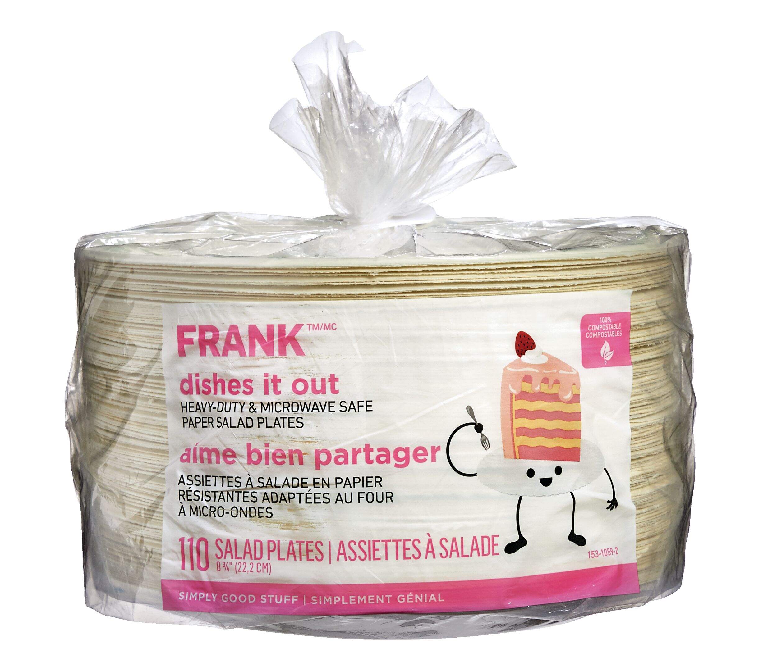 Assiettes à dîner rondes jetables en papier FRANK, brun, 8 po, paq. 110, pour Noël/réveillon/fête d'anniversaire Front_Flat